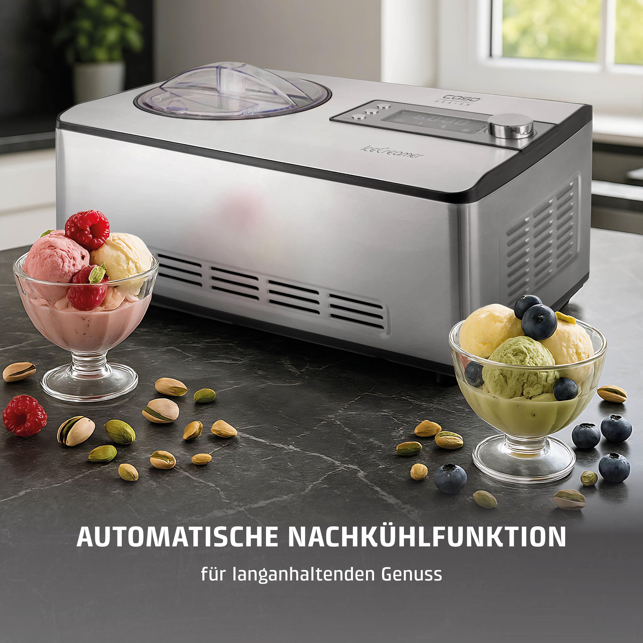 CASO Ice Creamer - 2 in 1 Design Eismaschine und Joghurtmaschine mit Kompressortechnik, kein Vorkühlen notwendig, produziert bis zu 2 Liter Eiscreme, Speiseeis oder Joghurt