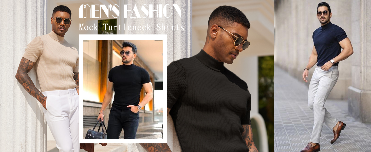 COOFANDY Men's Mock Turtleneck Sweater Short Sleeve Casual Basic