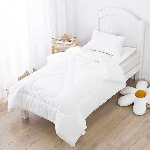 Miniatura 2 de Edredón blanco para cuna para niños y niñas, edredón alternativo de plumón esponjoso para primavera y otoño, lavable a máquina (47 x 59 pulgadas,