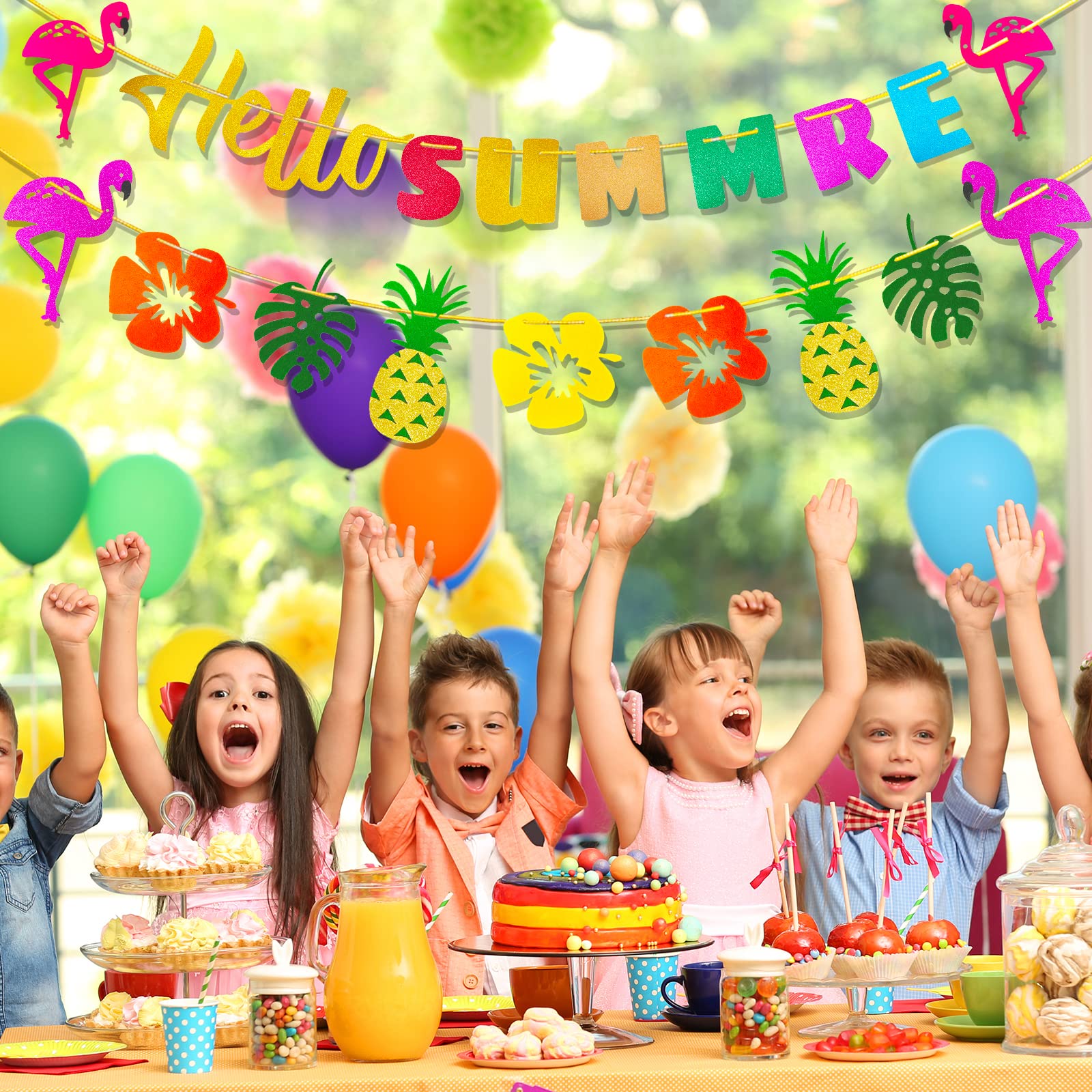CAVLA Hello Sommer Banner & Strand Wimpelkette – Bunt, 3 Meter Lang, Vorgestanzt, Für Party-Deko