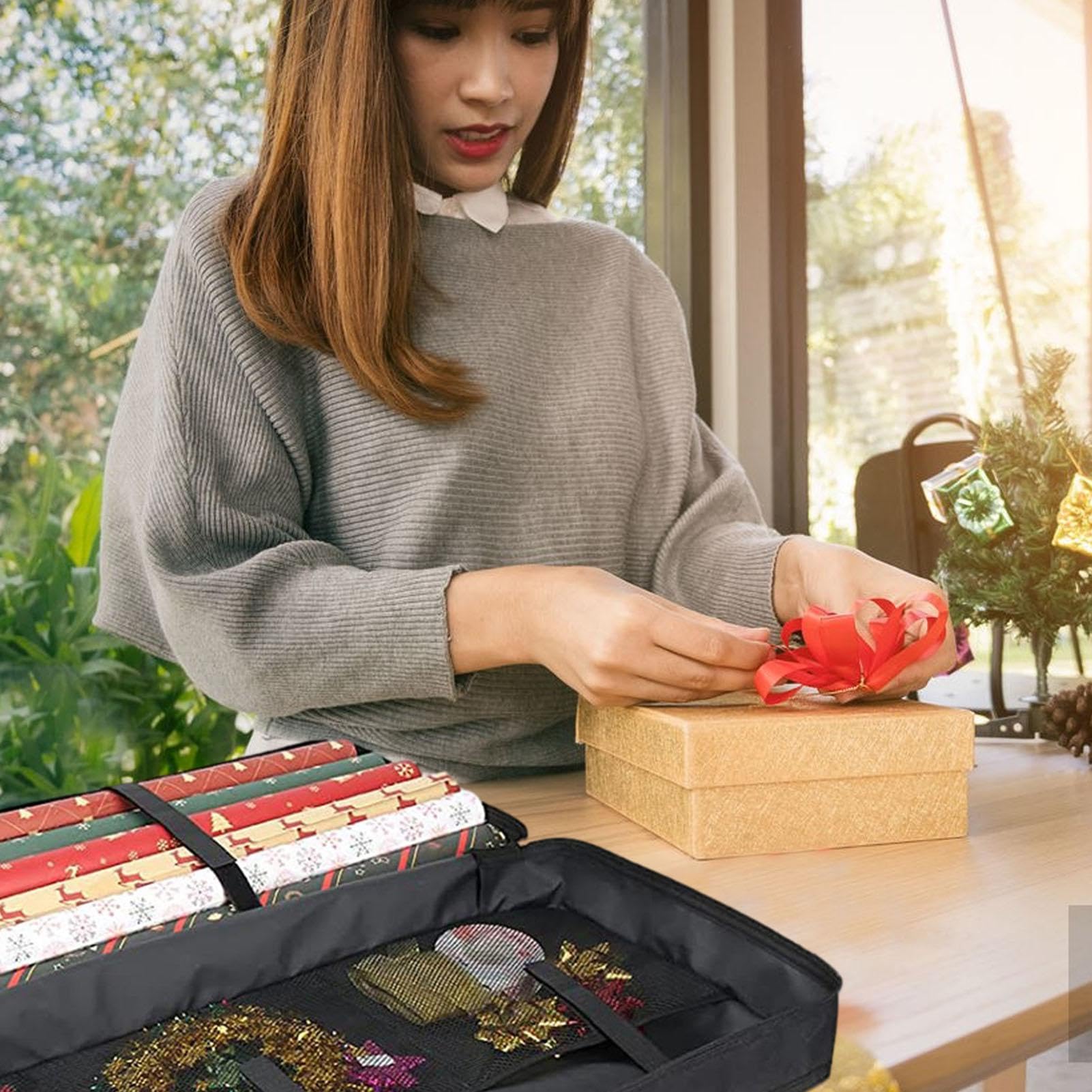 Boîte De Rangement Pour Papier Cadeau - Sac De Rangement étanche à La Poussière Avec Fermeture éclair - Organisateur D'enroulement Portable - Noirs, Nœuds, Sacs, Tissu Oxford 600D