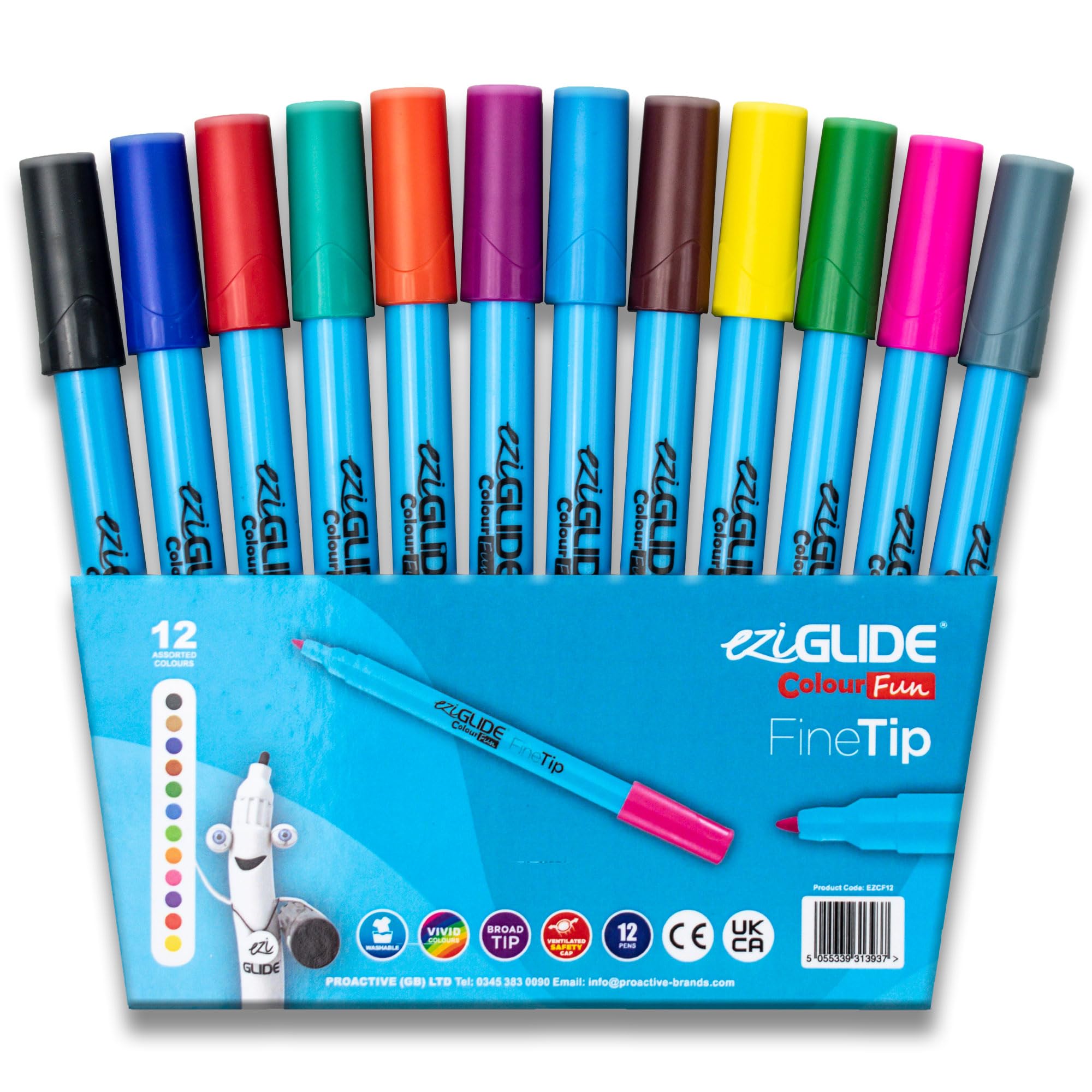 Eziglide Colouring Pens, Pack of 12 Fine Felt Tip Pens for Adults & Kids, Bright Adult Colouring Books Markers