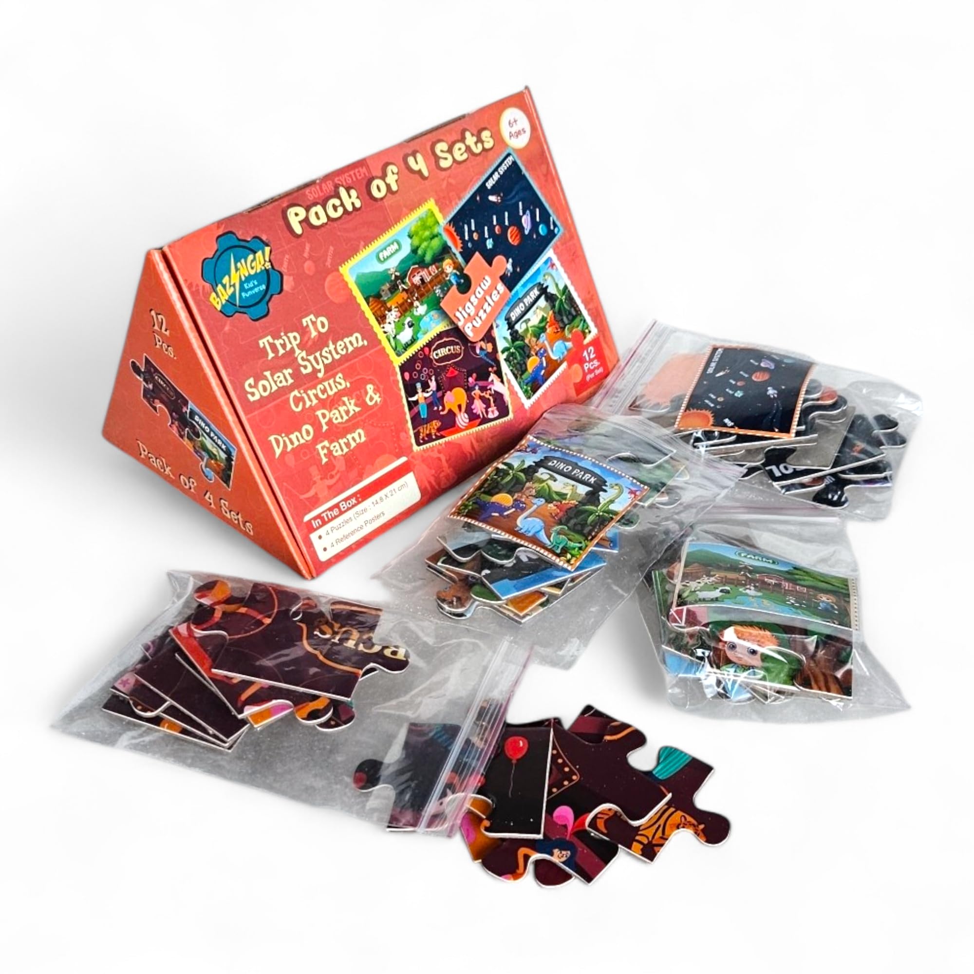 BAZINGA KID'S FUNVERSE Brain Teaser IQ Game Early Learner Educational Jigsaw Puzzles Set with Refrence Images (12 Piece Puzzle)