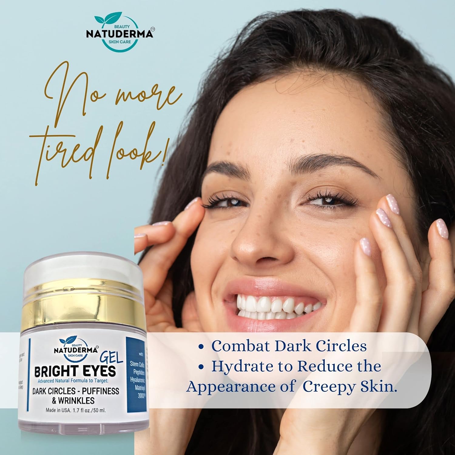 Bright Eye Gel Cream - Under eye Cream for Dark Circles and Puffiness - Moisturizer made in USA with Hyaluronic and Peptides 1.7 Fl Oz