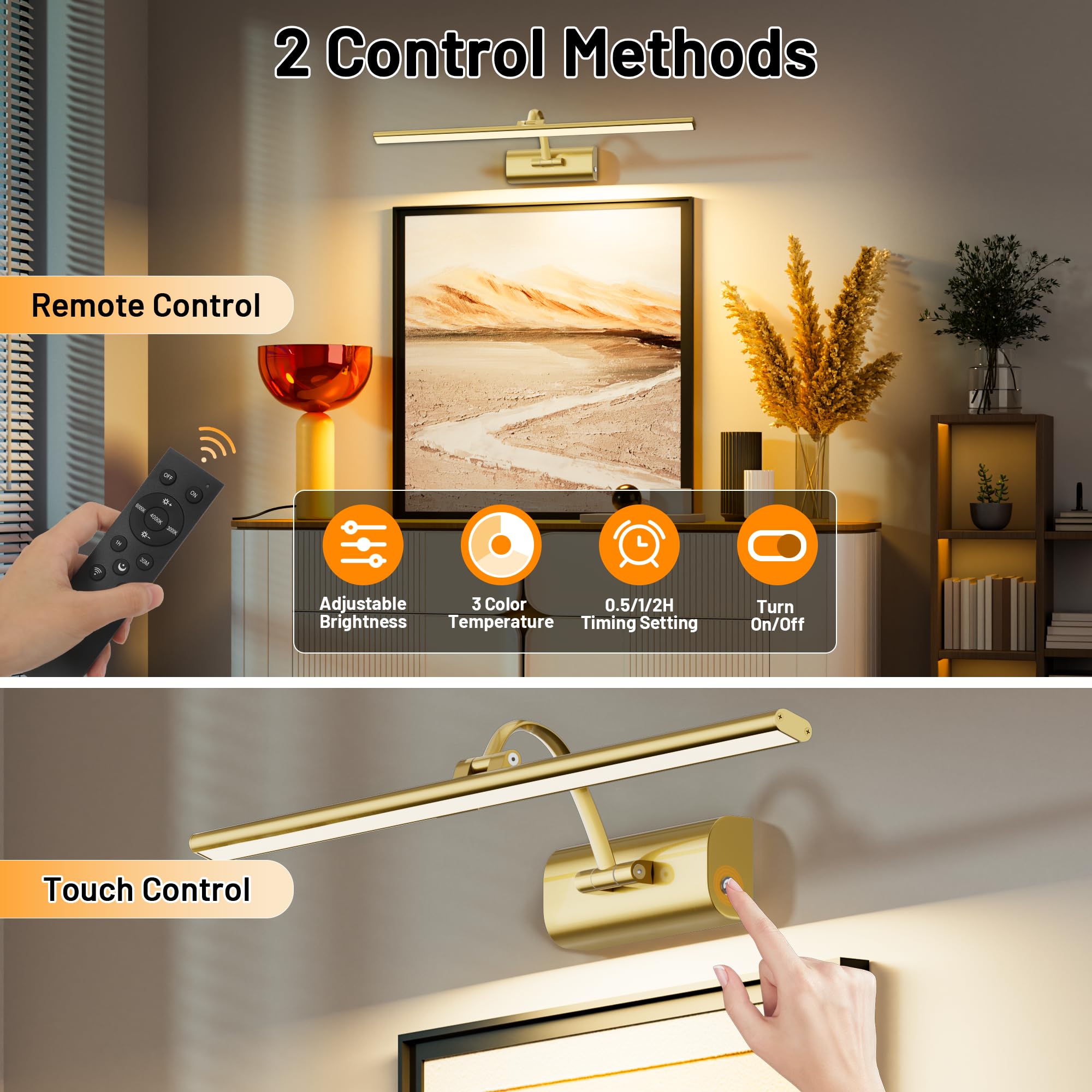 AIFEI Luce per quadri, 61 cm, funzionamento a batteria, Glod
