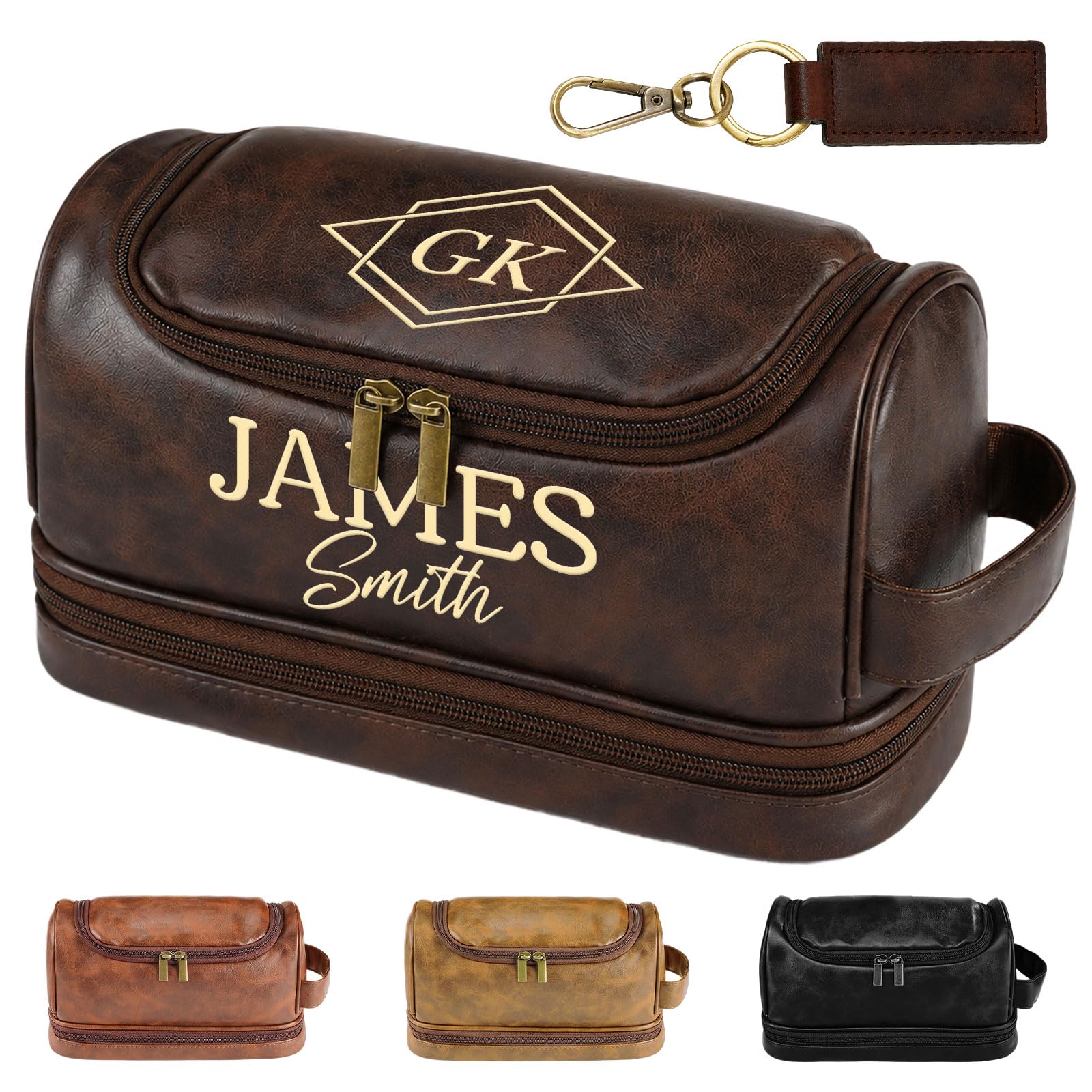 ENQU Father Day Gifts from Daughter Son, Personalized Toiletry Bag for Men, 3D Engraved Travel Toiletry Bag with Hanging Hook, Unique Customized Gifts