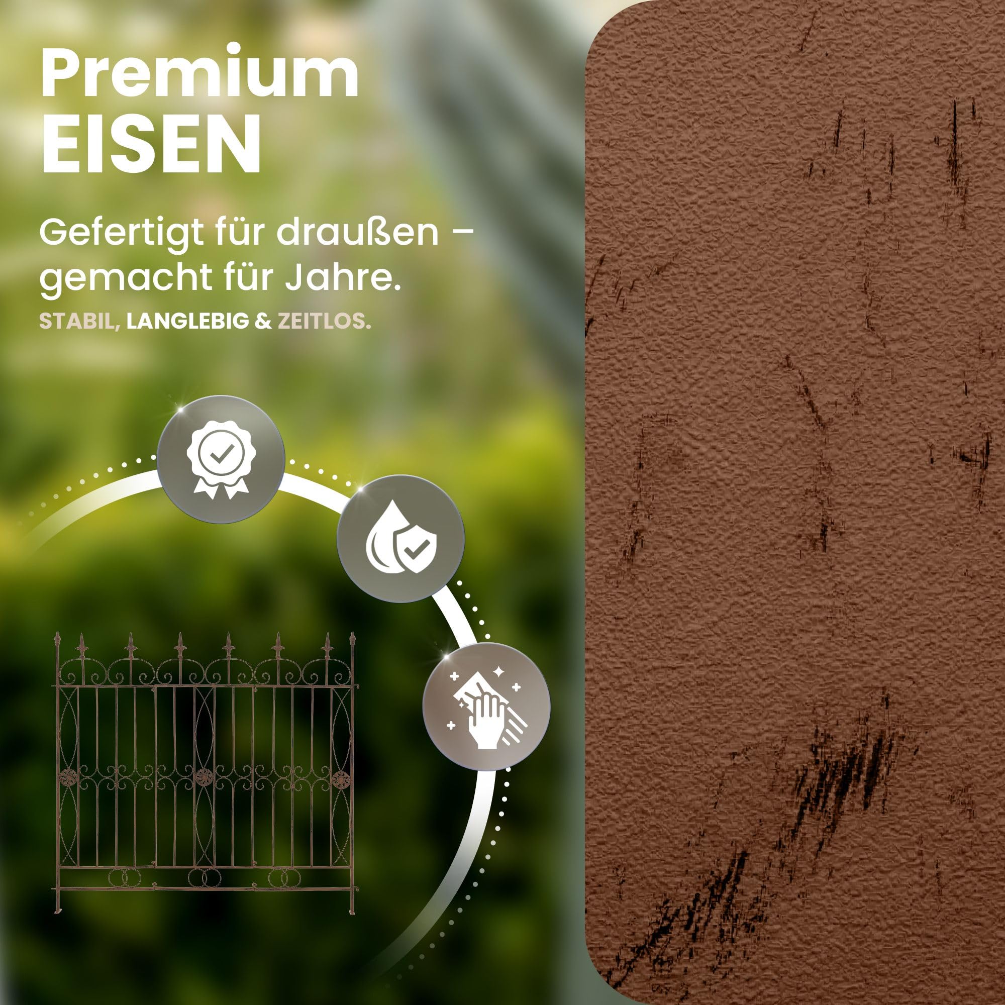 CLP Gartenzaun Mangold I Rankzaun Aus Eisen I Steckzaun-Element Ohne Betonieren, Farbe:antik braun