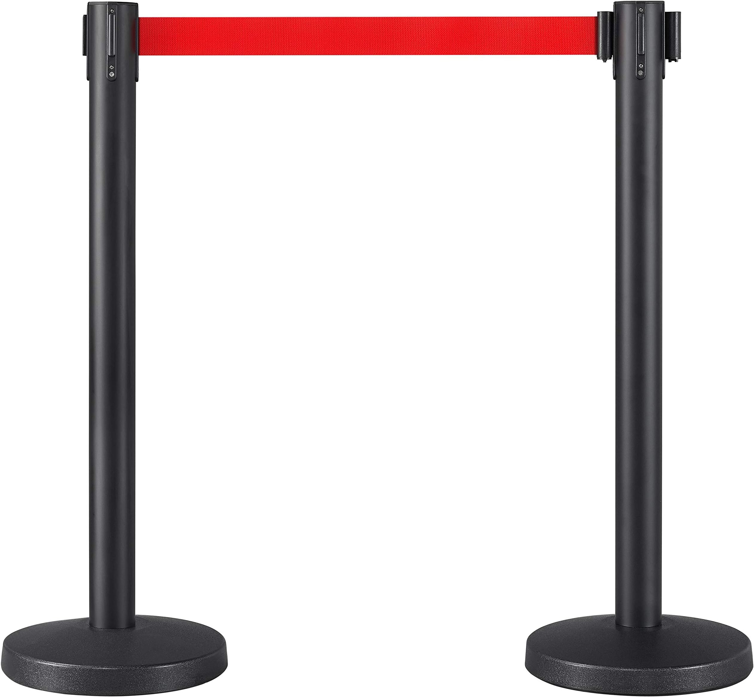 Yaheetech 2-Pack Stanchion Post Rope Barriers - Heavy Duty Black Crowd Control Stanchions 36-Inch Height with 6.5 Feet Red Retractable Belt Easy Connect Assembly