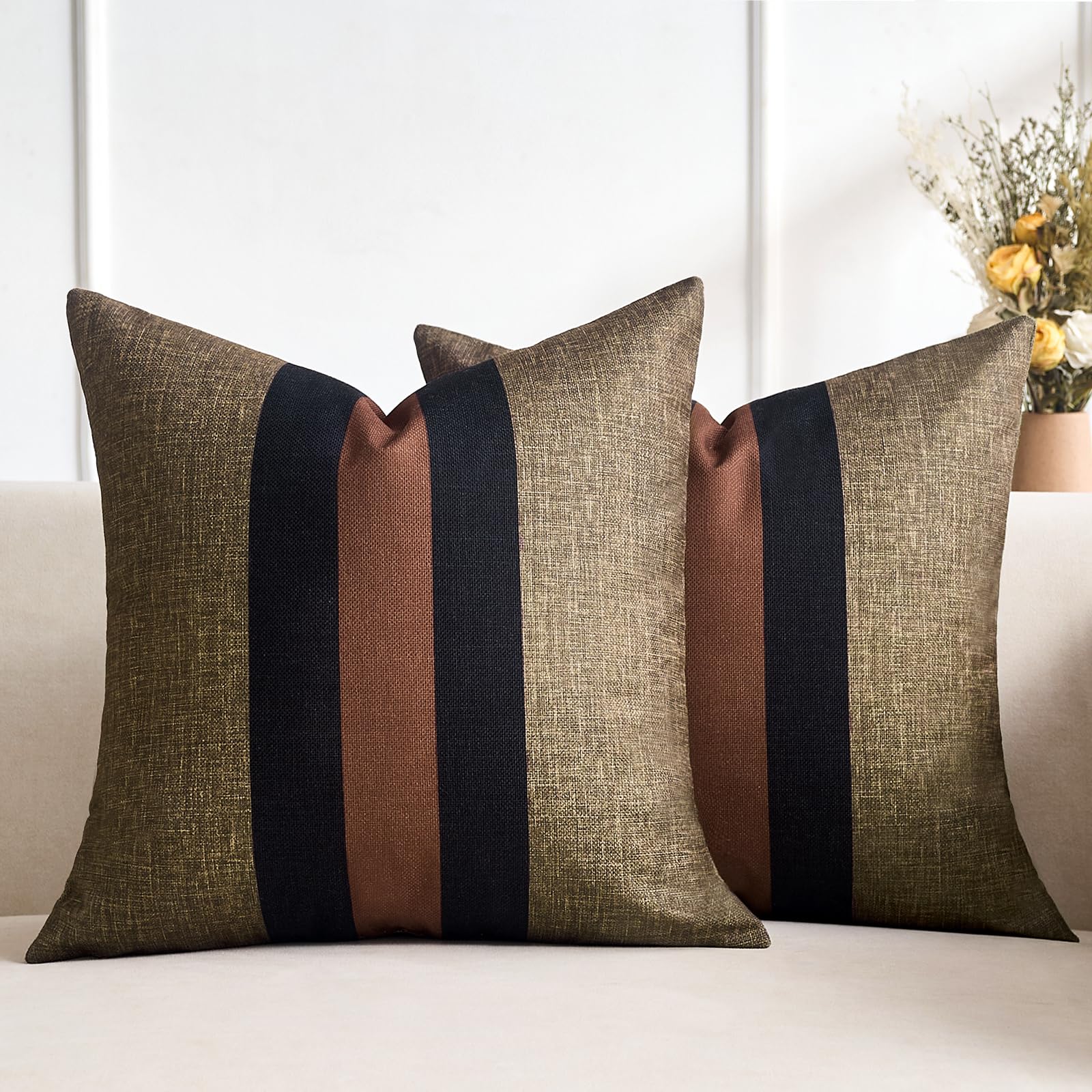 Wosendy Brown Black Red Throw Pillow Covers Accent Pillow Cover Cotton-Linen and Polyester Modern Decor Pillow Case 18 x 18 Inch for Couch Bed Sofa