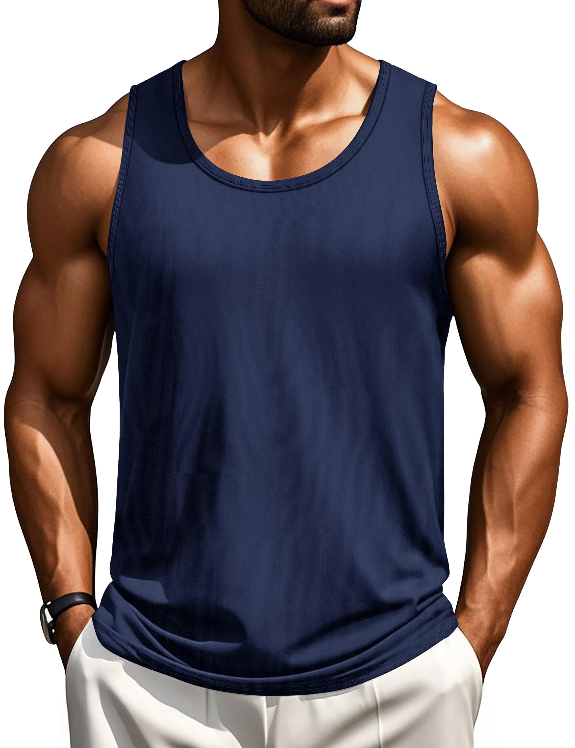 Cotrasen Men's Tank Top UPF 50+ Sleeveless Shirt Cotton Moisture Wicking Casual Gym Workout Shirts Cooling Muscle Tee Shirt
