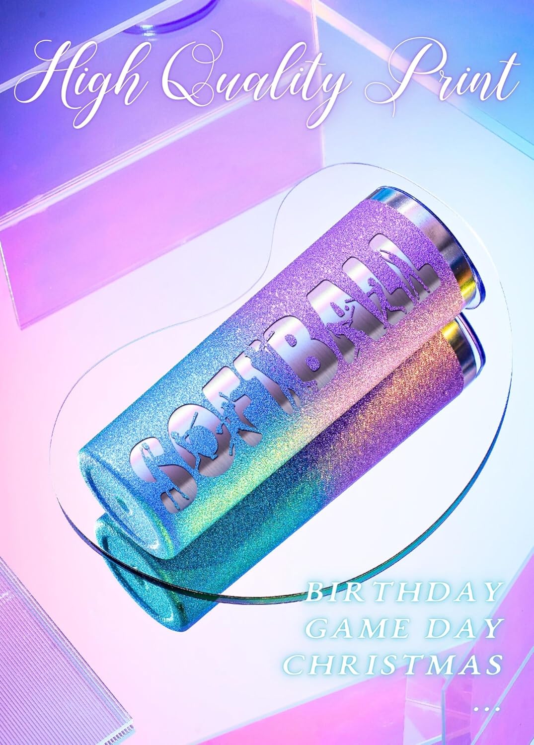 Onebttl Softball Gifts Tumbler for Girls, Coach, Mom, Daughter, Sister, Friend, Softball Bottle, 20oz Insulated Stainless Steel Cup with Lid and Straw- Softball Blue Purple - Image 3