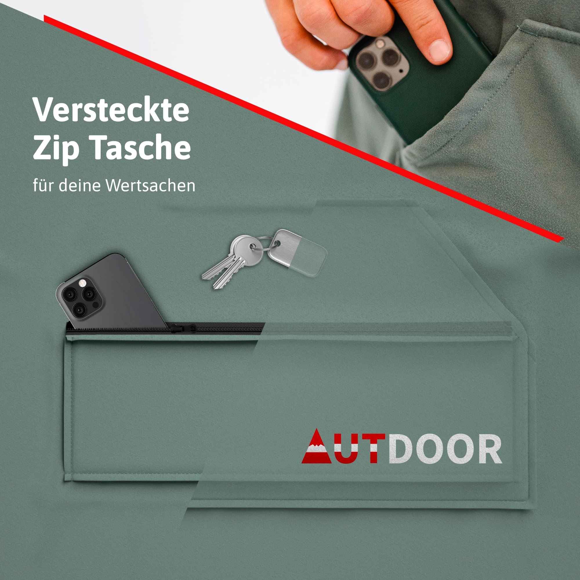 AUTDOOR® Mikrofaser Badeponcho Damen & Herren - nachhaltig aus 100% recycelten PET-Flaschen - Handtuch als Umziehhilfe für Strand und Wassersport - schnelltrocknend & kompakt (Grün, Large)