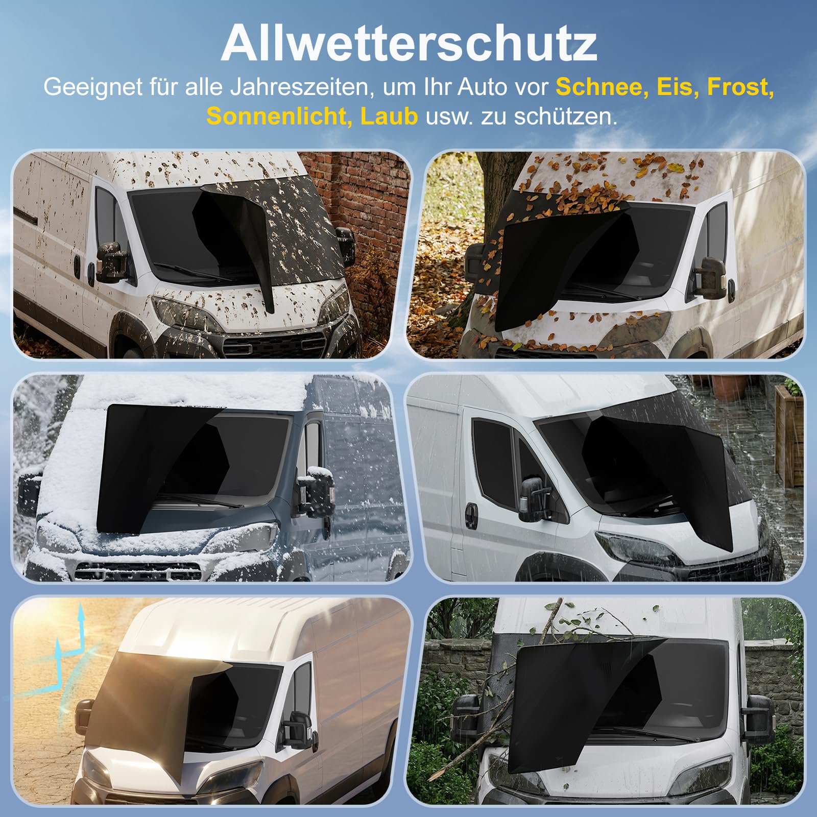 Sonnenschutz Frontscheibe Wohnmobil Außen Frontscheibenabdeckung Wohnmobil Frontscheibenabdeckung Ducato für F-iat Ducato UV-Schutz Wasserdicht schwarz