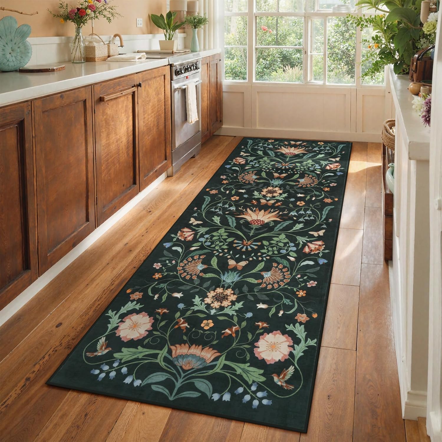 Floral Runner Rug - Soft, Washable & Non-Slip -9