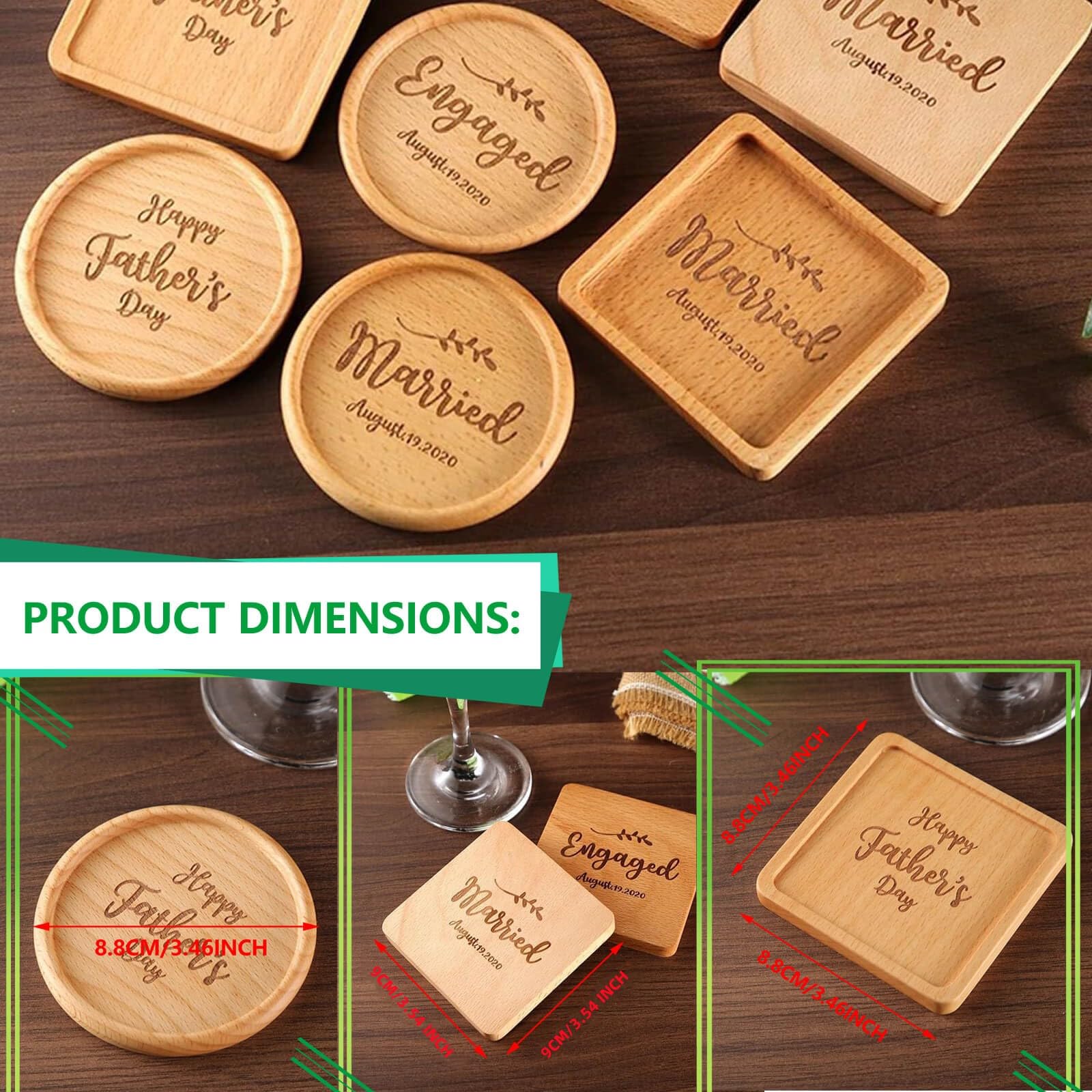 Posavasos de madera personalizados, recuerdos de boda para invitados, posavasos personalizados, regalo de despedida de soltera, recuerdos de fiesta, artículo promocional de negocios (20 unidades)