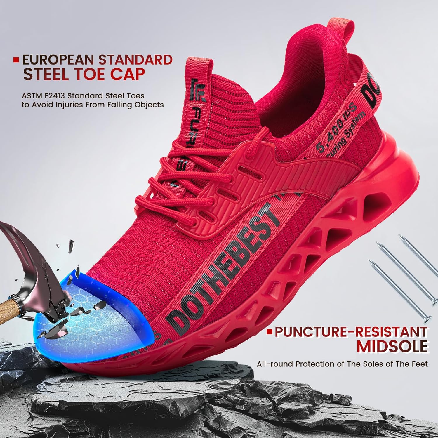 Furuian Steel Toe Sneakers for Men Women Lightweight Safety Shoes Comfortable Puncture Proof Slip On Indestructible Work Shoes - Image 3