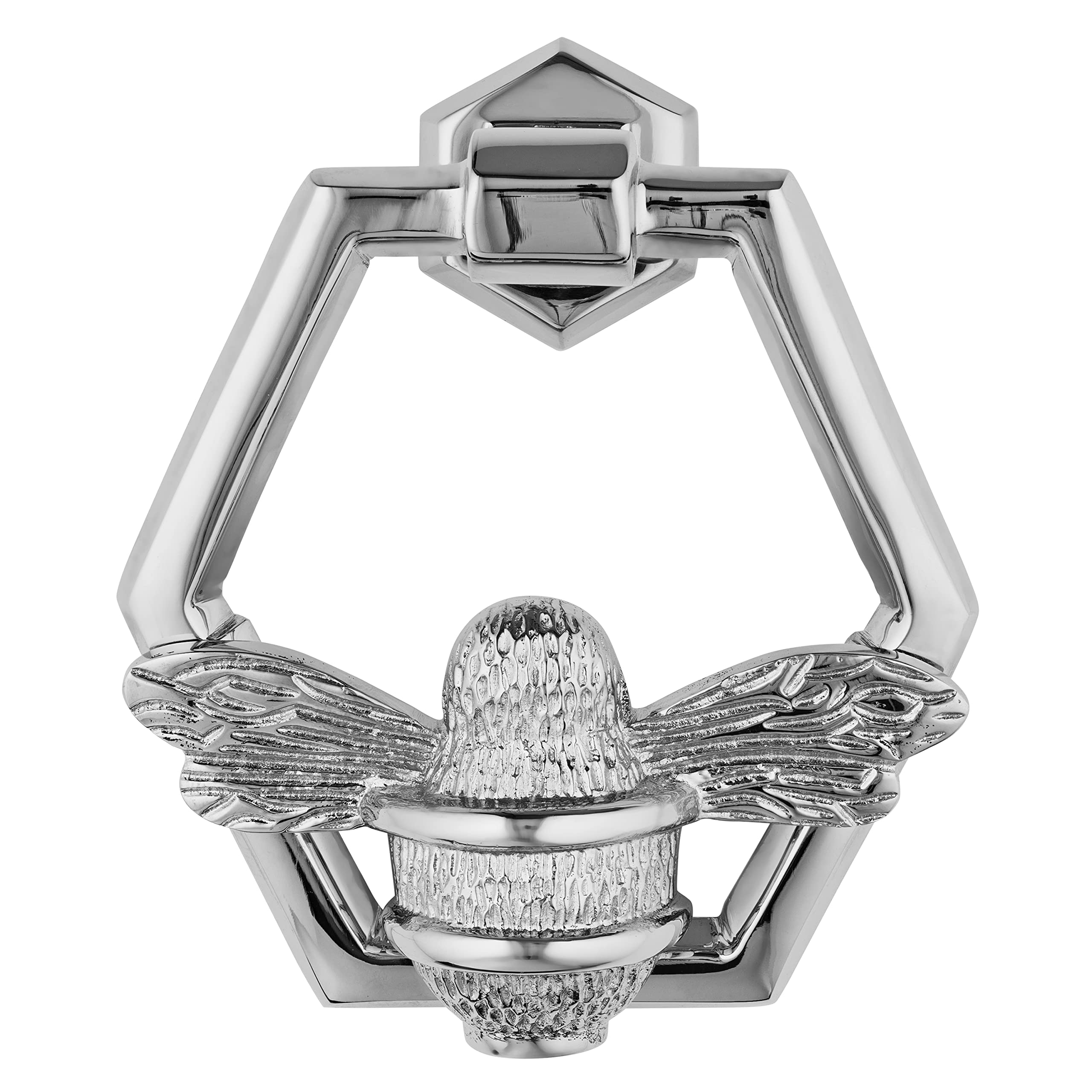Silver Bee Door Knocker for Front Door | Polished Solid Brass Honeycomb | Nickel Chrome Knockers with Strike Plate | UPVC | Bumblebee Front Door Furniture with a Unique Design — image 1