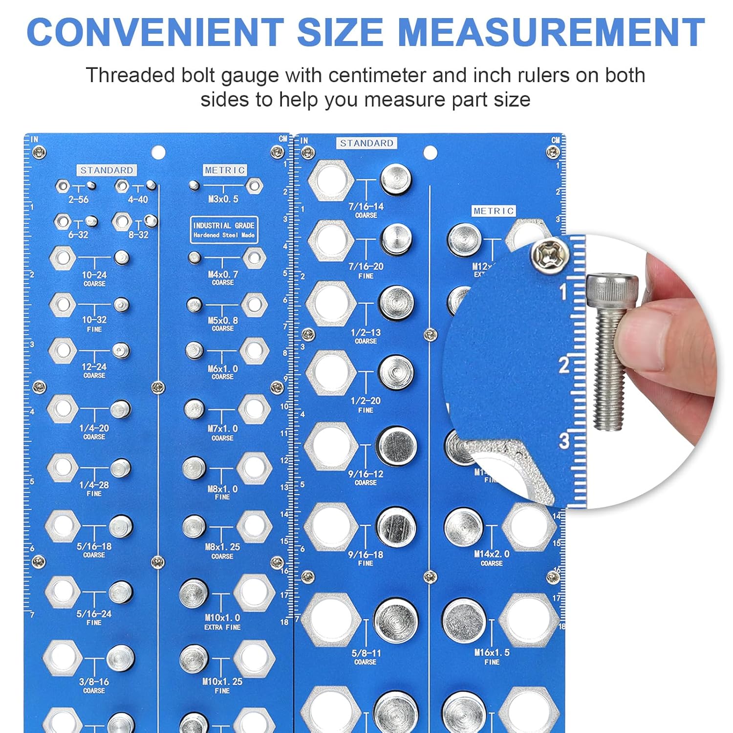 Inch and Metric Thread Checker, Nut and Bolt Thread Checker, Bolt Size and Thread Gauge, Bolt and Nut Identifier Gauge (21 Inch and 17 Metric)