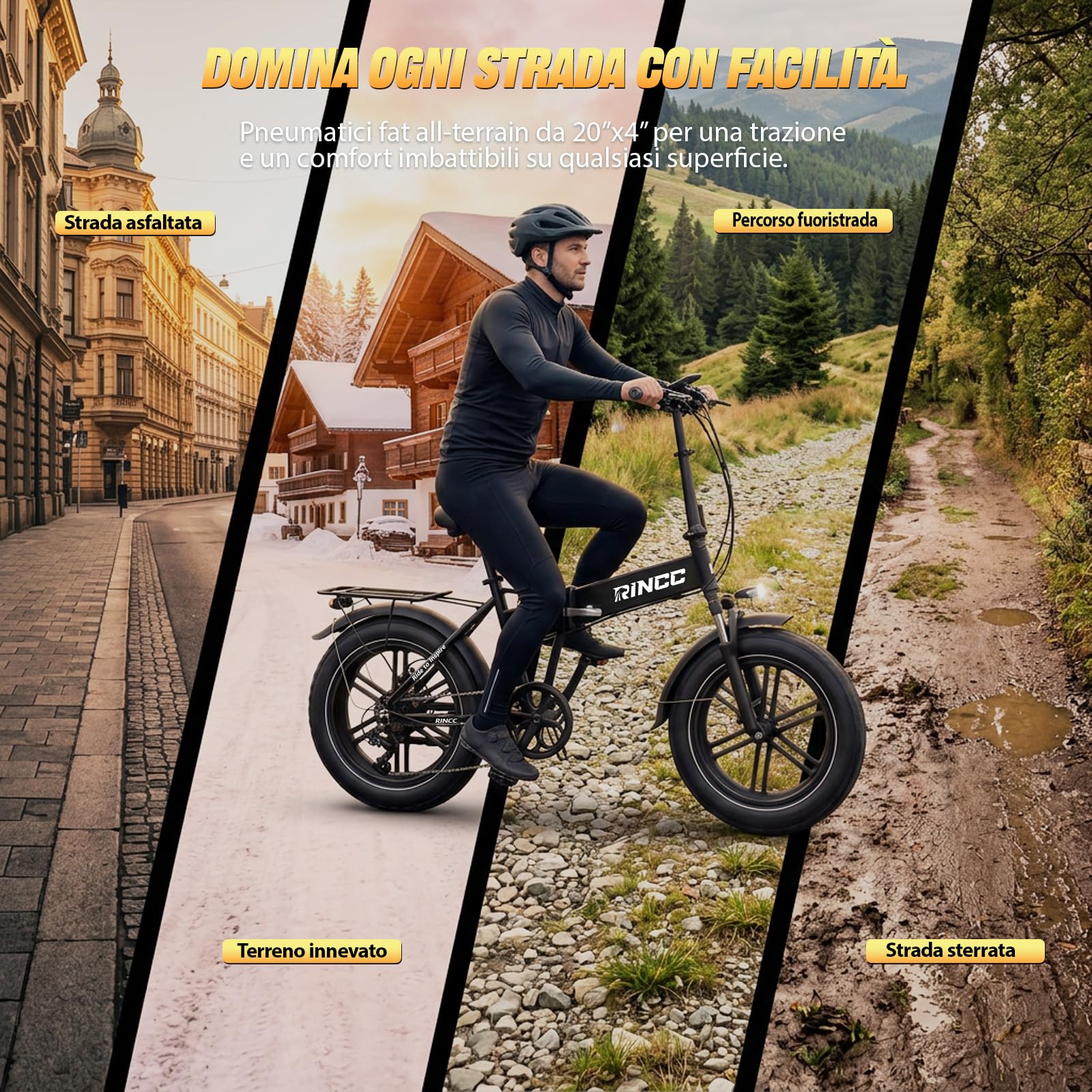 RINCC Bici Elettrica Pieghevole, Ebike da 720Wh 15Ah Batteria | Motore Brushless | Autonomia di 80-100 Km | 20"×4.0" Fat Tire | 7 Velocità | Ruota monoblocco in lega di magnesio R200 (Bianco)