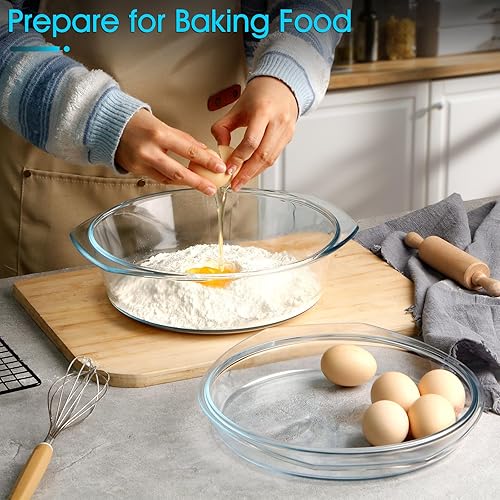 Miniatura 8 de NUTRIUPS Cacerola de vidrio redonda de 4L con tapa de vidrio, vidrio templado, cuencos grandes de vidrio para microondas con tapa de vidrio