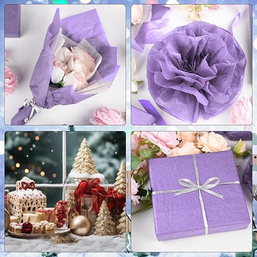 Miniatura 3 de CHRORINE 120 hojas de papel de seda morado lila, papel de seda para envolver regalos, a granel para manualidades, manualidades, cumpleaños, día de