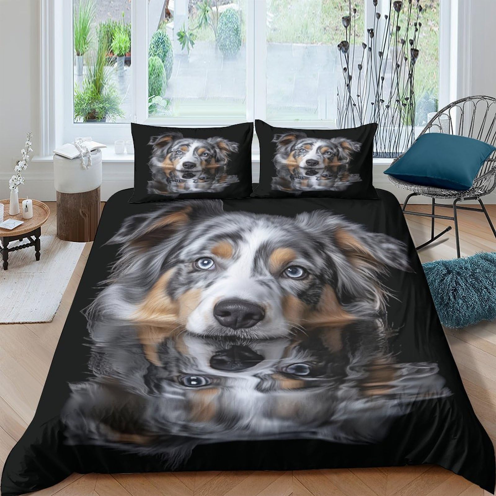 Ctjqhvkz Style-4 3D Printed Realistic Dog Reflection Fitted Sheet Microfiber Soft Bed Cover For Bedroom Guest Room Decor Single（135X200cm）