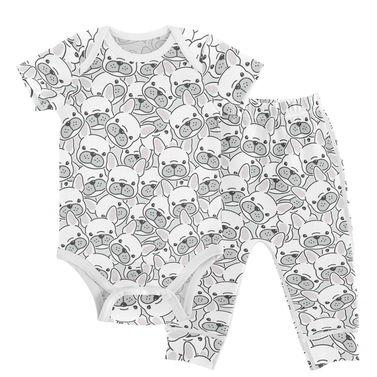 vvfelixl Baby Clothes Dog French Bulldog Baby Layette Sets Unisex Short Sleeve Baby Pants Sets 6-9 Months Puppy White