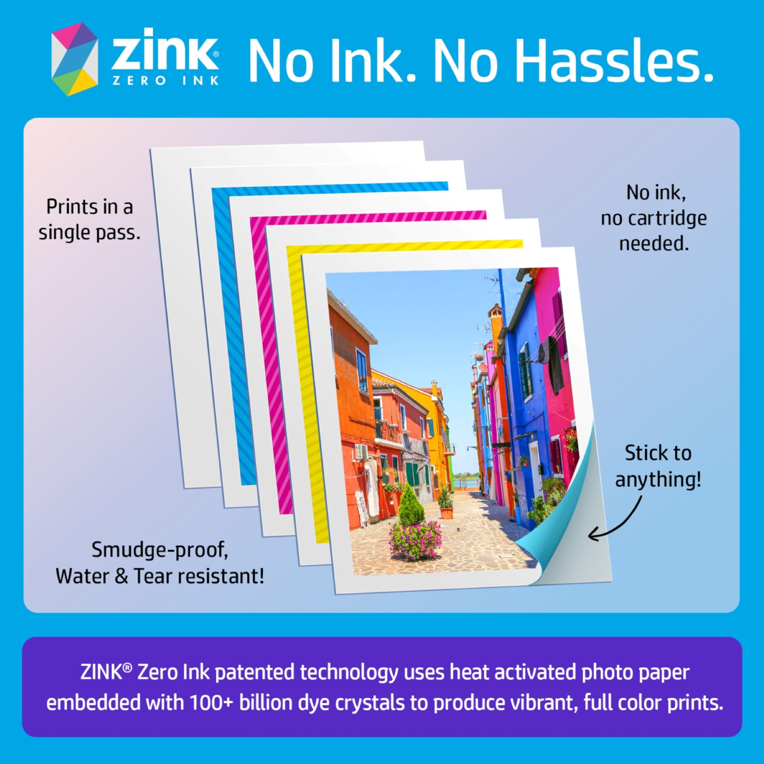 HP Sprocket Sofortbild-Fotodrucker, 7,6 x 10,2 cm, Zinkpapier, 50 Stück