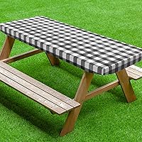 Vista 11 de UMINEUX Funda de mesa de picnic con fundas de banco, ropa de mesa ajustable para mesas rectangulares de 6 pies, respaldo de franela de vinilo