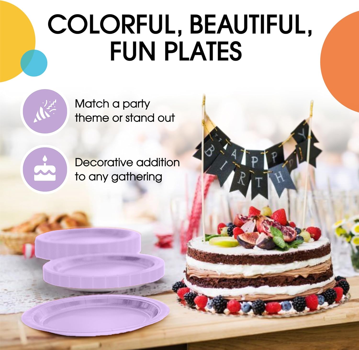 Exquisite Lavender Paper Plates Disposable Heavy Duty 100 Pcs - 50-7" & 50-9" Lavender Disposable Plates For Party Heavy Duty Paper Plate 350 GSM Birthday Party Supplies Plate Set