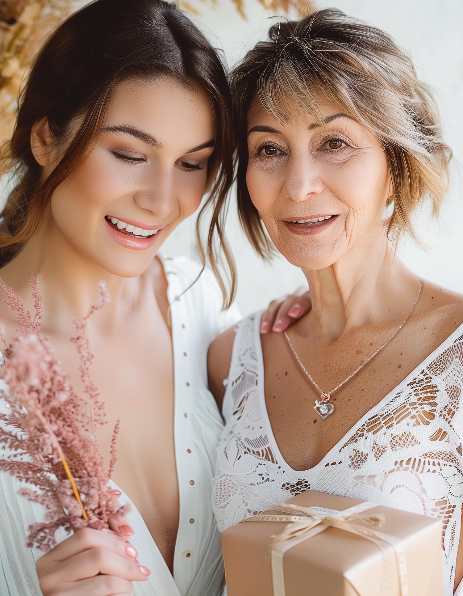 MomentWish Halskette Damen Silber, 1 Karat Moissanite Kette Rose Silber 925 Silberkette mit Anhänger Rosegold Schmuck Geschenk für Frauen Freundin Mama