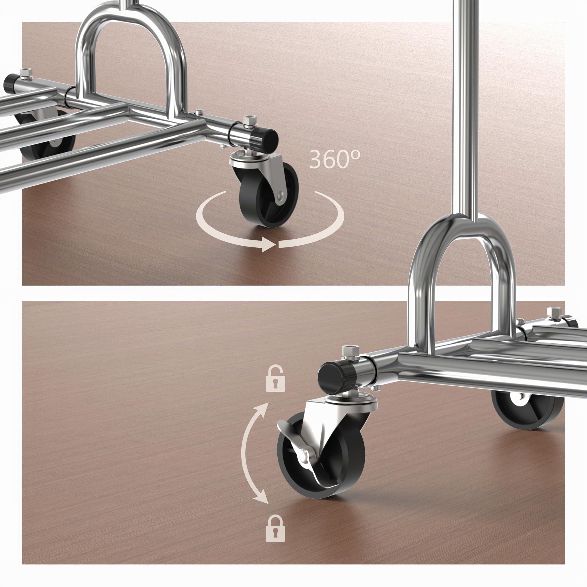 PORTENTUM Portant a vetement solide extensible avec roues et freins – Hauteur réglable entre 149 et 174 cm – Jusqu'à 180 kg de charge – Penderie en acier 45 x (92–132) cm de largeur