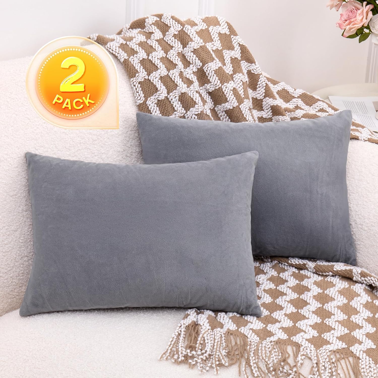 1 MIDDLE ONE 2 Pack Small Pillow, 16 X 12 Inches, Memory Foam Mini Pillow for Travel, Camping, Sleeping, Nap and Neck, Knee, Lumbar Support, Tiny Cushion for Pet, Dogs (Grey)