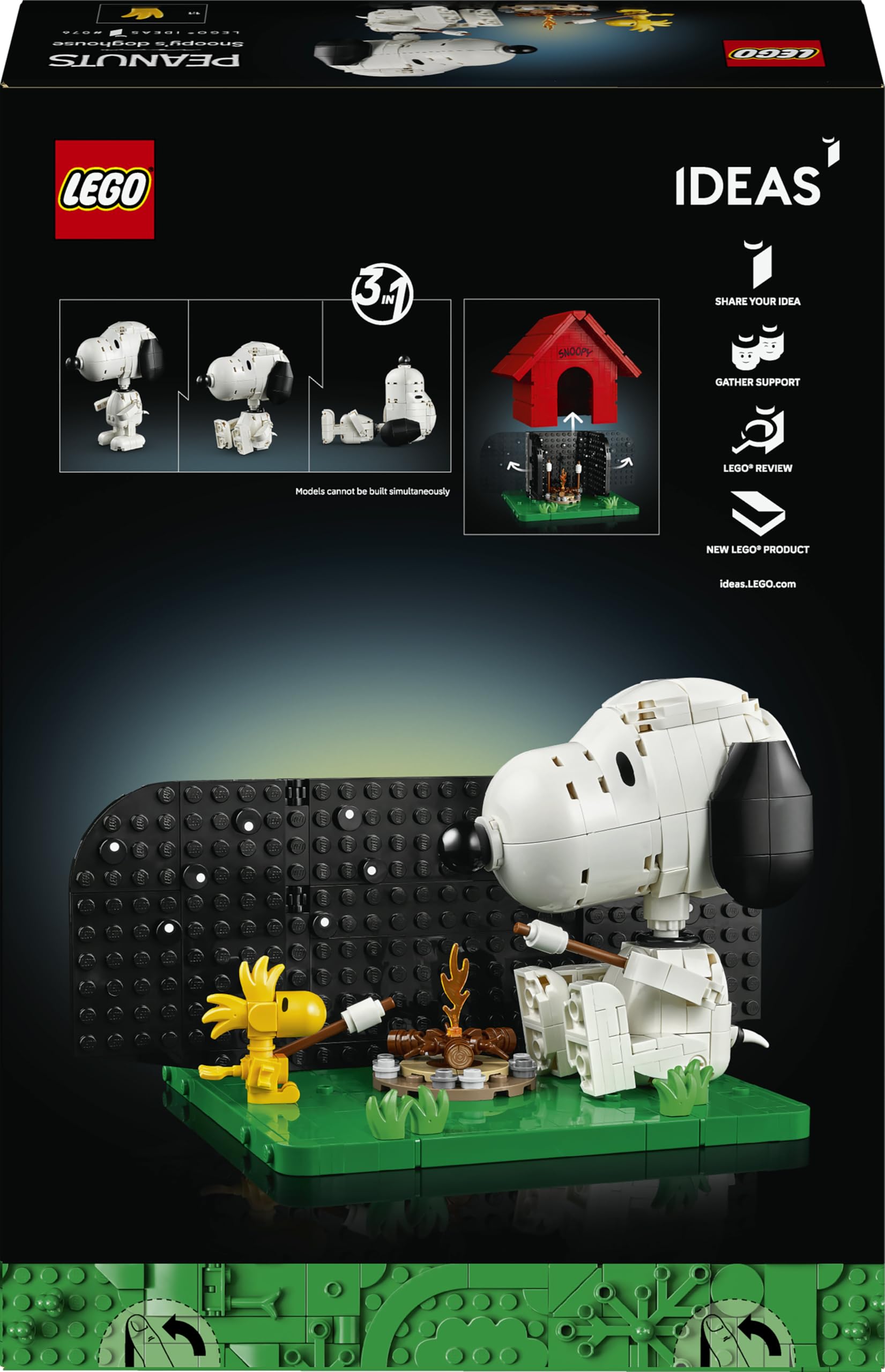 LEGO Ideas Peanuts: la Cuccia di Snoopy - Kit di Modellismo da Esposizione per Adulti con Personaggi di Snoopy e Woodstock - Decorazione Fai da Te da Scrivania - Regalo per Amanti dei Fumetti - 21368