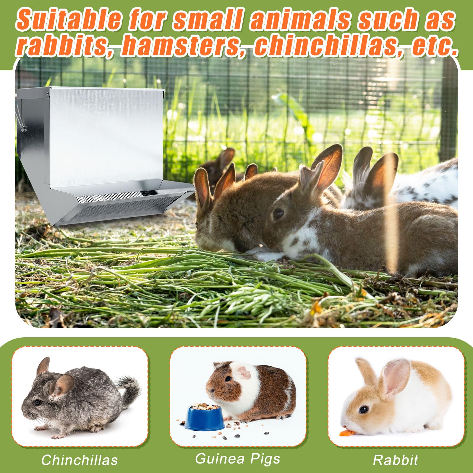 Maxcheck 4 Pcs Rabbit Feeder for Cages Small Animal Food Dispenser with Lid Metal Rabbit Feeders Outside for Guinea Pig (7.7 Inches,Silver) - image 6