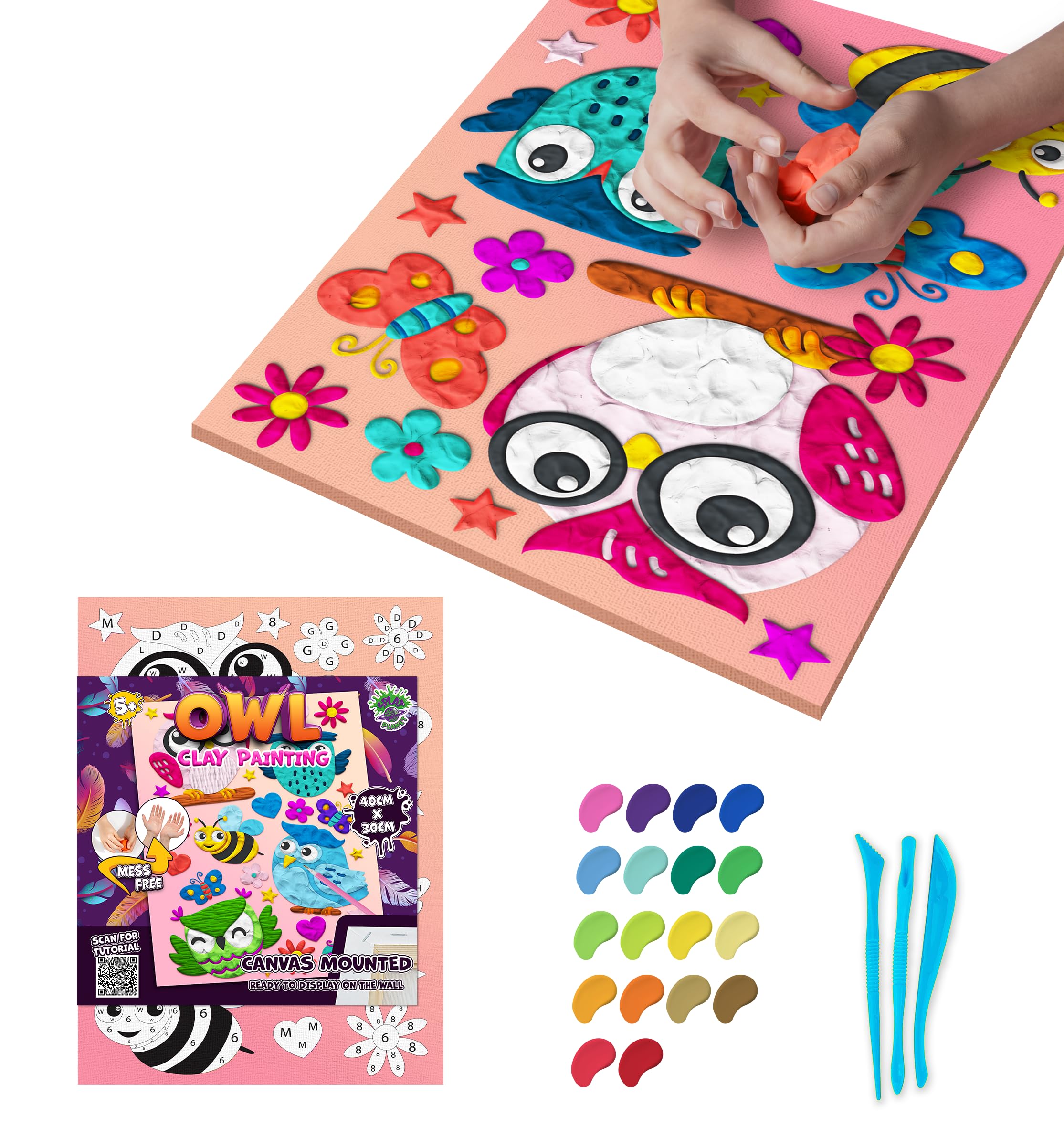 Mess-Free Owl Clay Painting Kit, Air Dry Clay Modelling Kit - Image 2