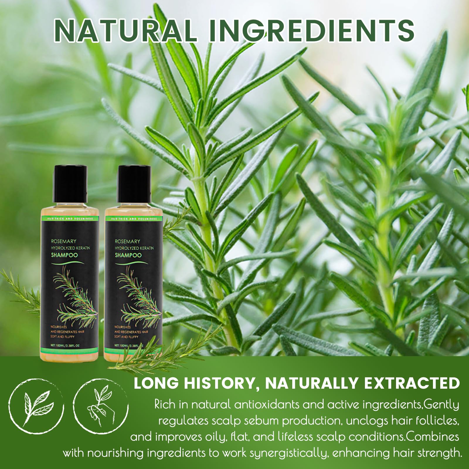 Shampoo au romarin pour la croissance des cheveux, shampooing organique au romarin Hair Growth Shampoo, épaississant naturel et fortifiant à la kératine hydrolysée contre la perte de cheveux fins et