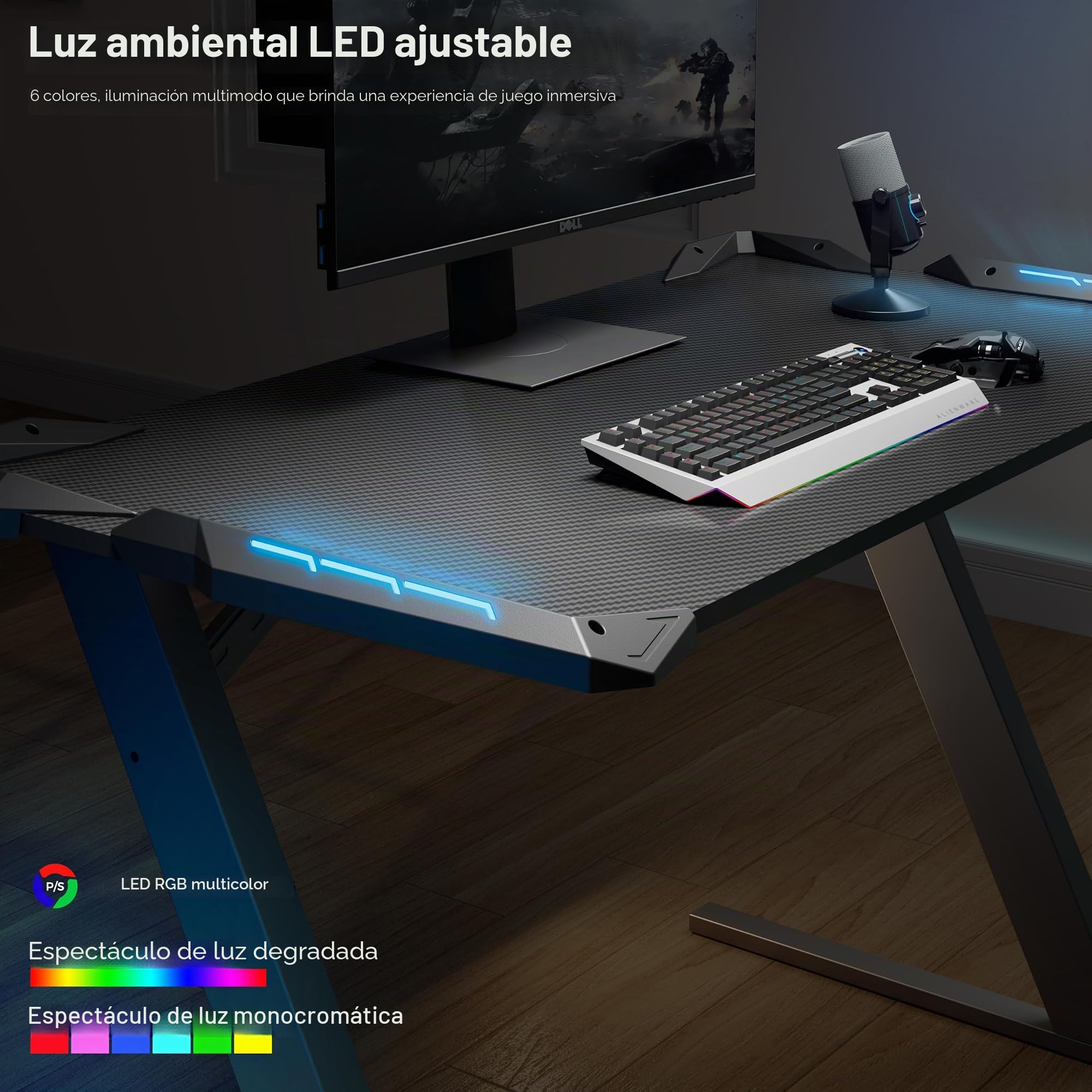 EUREKA ERGONOMIC Mesa Gaming LED 114x64cm Escritorio Gaming Mesa para Ordenador con LED Lámpara Escritorio PC para Home Office Studio
