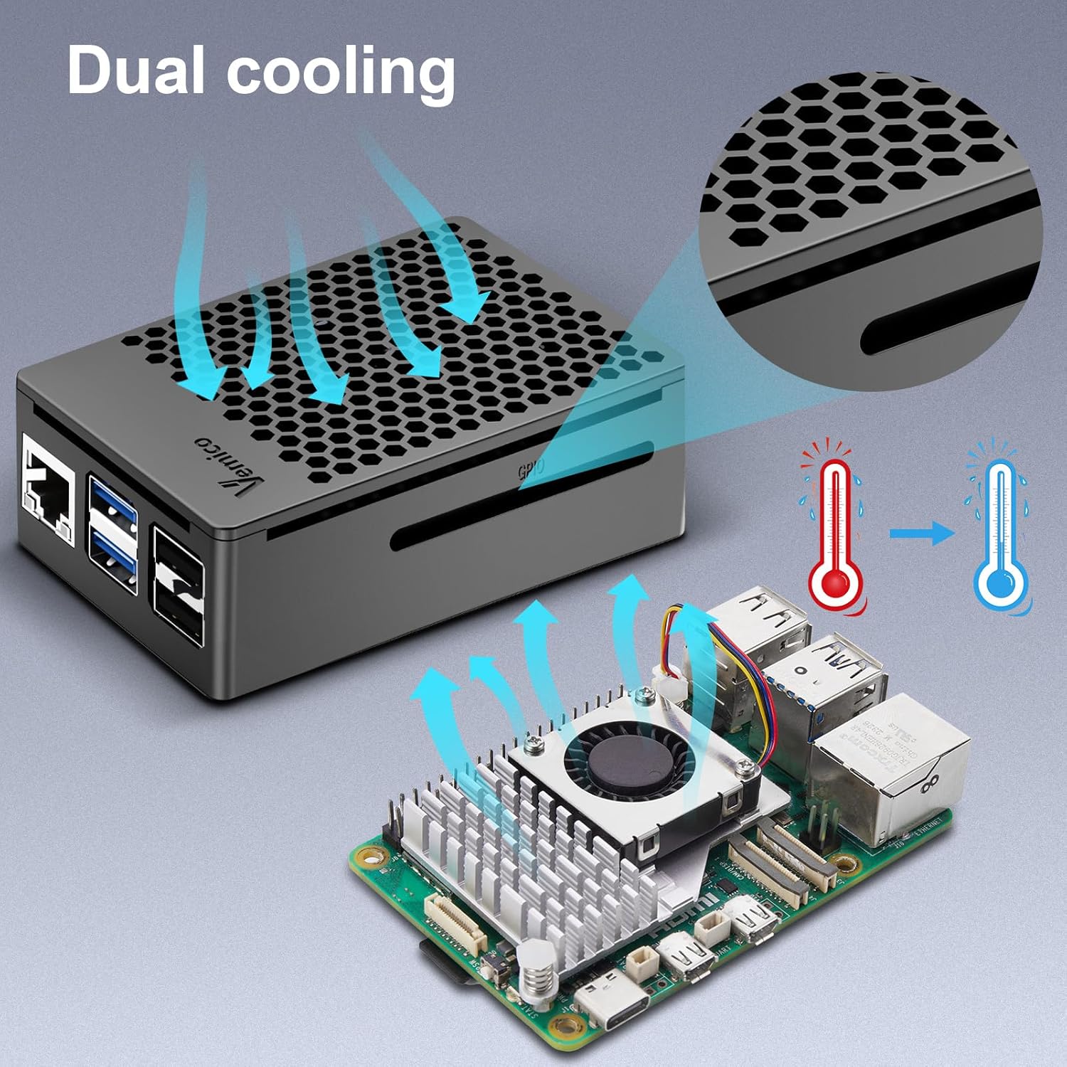 Vemico Raspberry Pi 5 16GB Kit with Pi 5 16GB Board, Active Cooler, Protective Case for Pi 5 Board, Warranty Card and Screwdriver (16GB RAM)