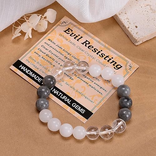 Vista 607 de MASSIVE BEADS Pulsera elástica de yoga hecha a mano con piedra natural, cristal curativo, energía, regalos para adultos unisex de 0.157 in, 0.236