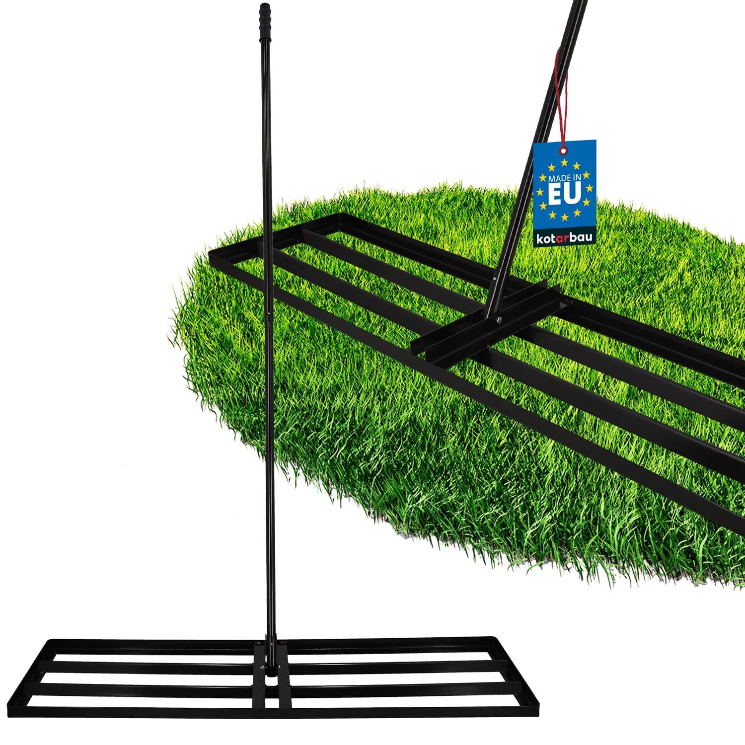 KOTARBAU® Rasenrakel - 120 x 30 cm - Rasen Nivellierrechen - mit Stahlstiel - 180 cm - Gartenwerkzeug zur Rasenpflege - Rasen Rakel - Gartenzubehör - Stahl - Schwarz