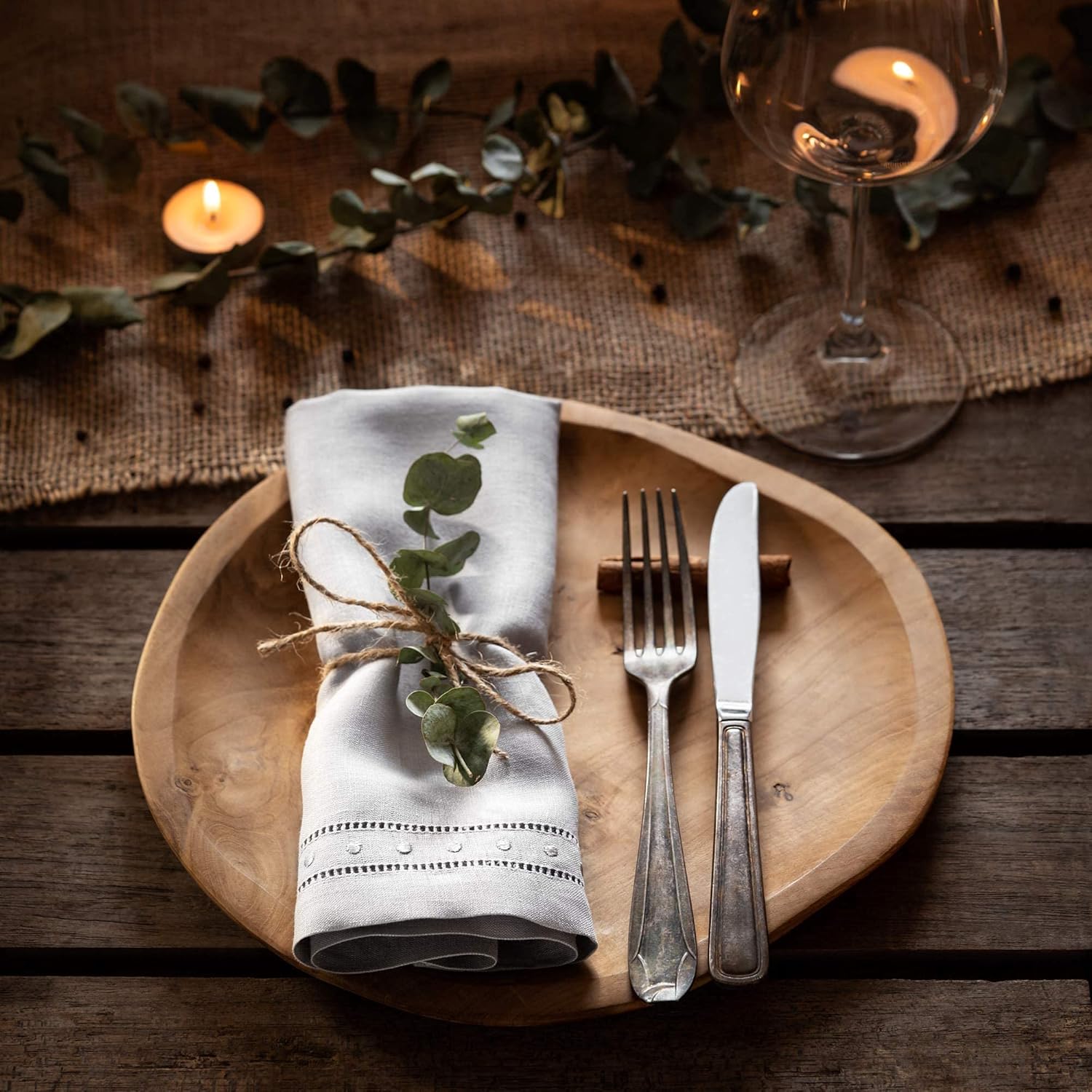 Up To 40% OFF O'lucio Home 100% Linen Hemstitched Dinner Napkins - 18 x 18 inch, Light Grey Set of 4 Swiss Dot Embroidered Cloth Napkins, French Flax, Machine Washable