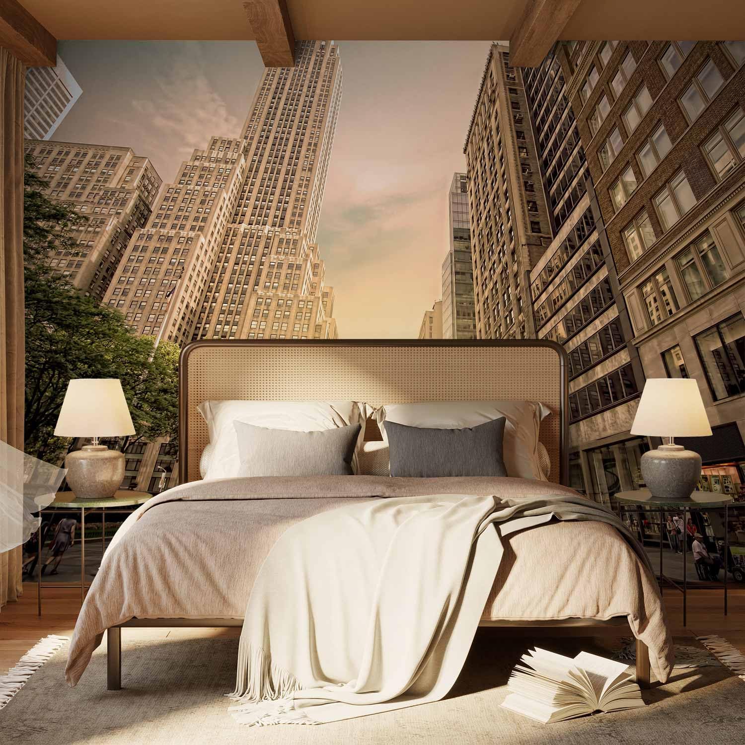 artgeist Wall Mural New York City 154x110 in - Peel and Stick Self-Adhesive Wallpaper Removable Large Sticker Foil Wall Decor Print Picture Design Street View Sky Skyscrapers Yellow Taxi 10110904-69
