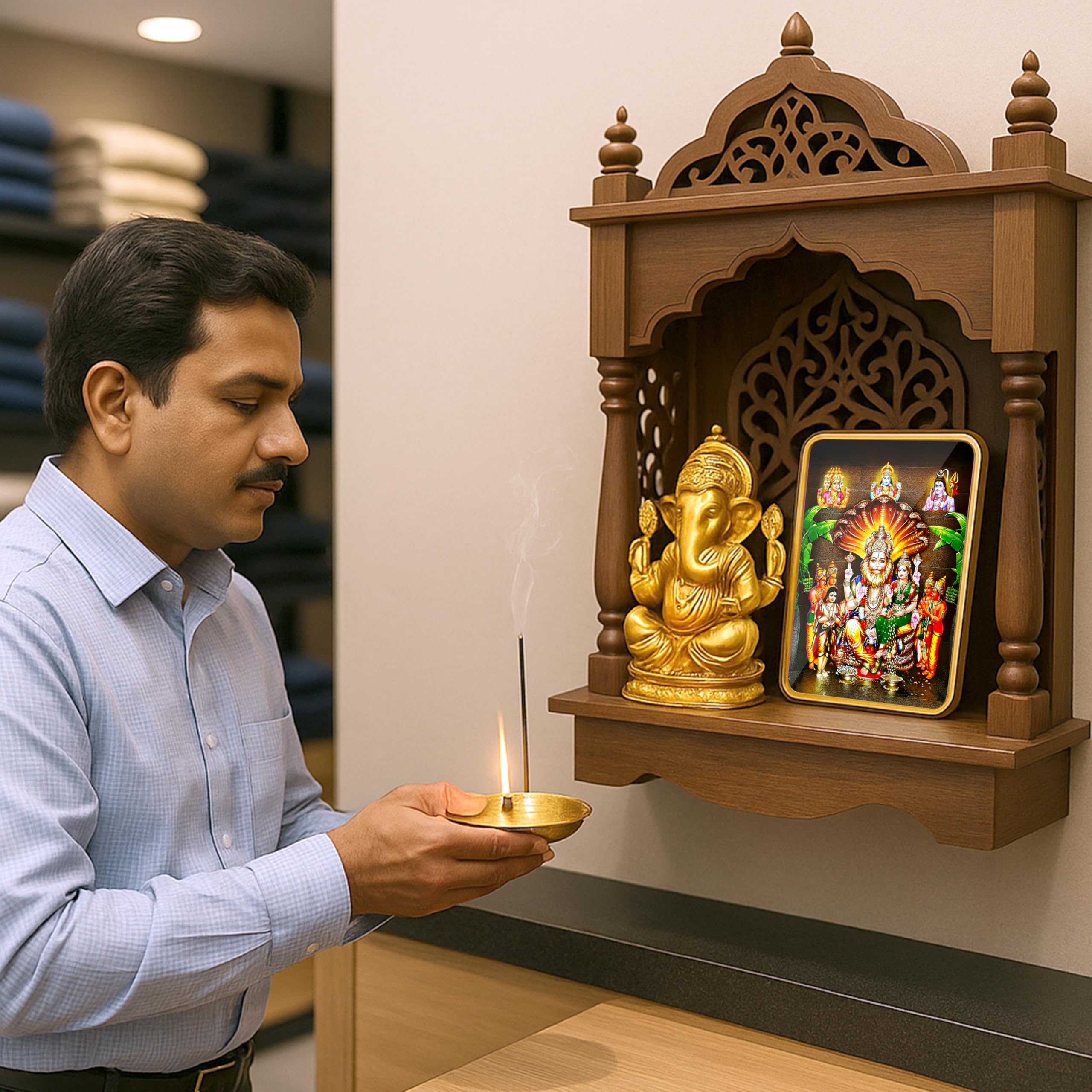 Regalo Casila Lakshmi Narasimha Photo Frame 6x8 Inches Crystal Glossy UV Printed Lord Narasimha with Lakshmi Seated on Adishesha for Home Mandir Temple Decor Gift Waterproof MDF Hindu God Frame 1