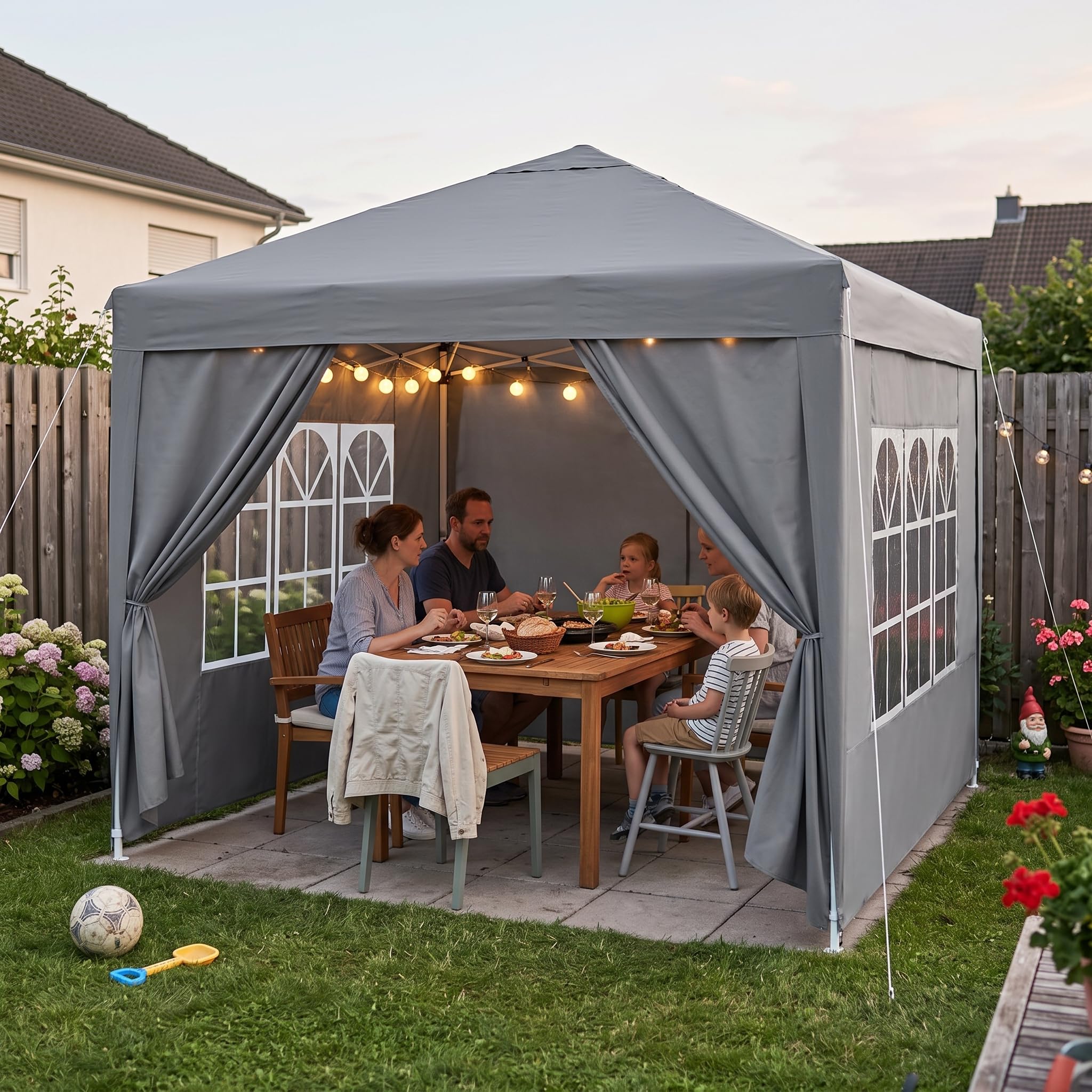 Soontrans Pavillon 3x3m, Lassen Alle zusammenkommen, Faltpavillon Höhenverstellbar mit Seitenwänden & Giebelwänden, Pop Up Partyzelt mit Tragetasche & Sandsäcke für Garten Terresa Pool (Grau)