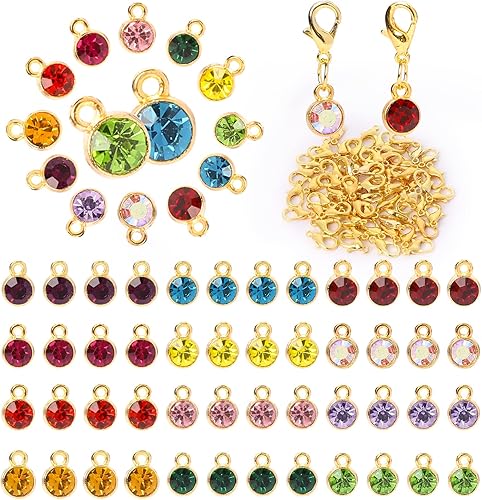 180 dijes de piedra natal de cristal para la fabricación de joyas 12 colores mezclados de colores cuentas de bricolaje con anillos cuentas de