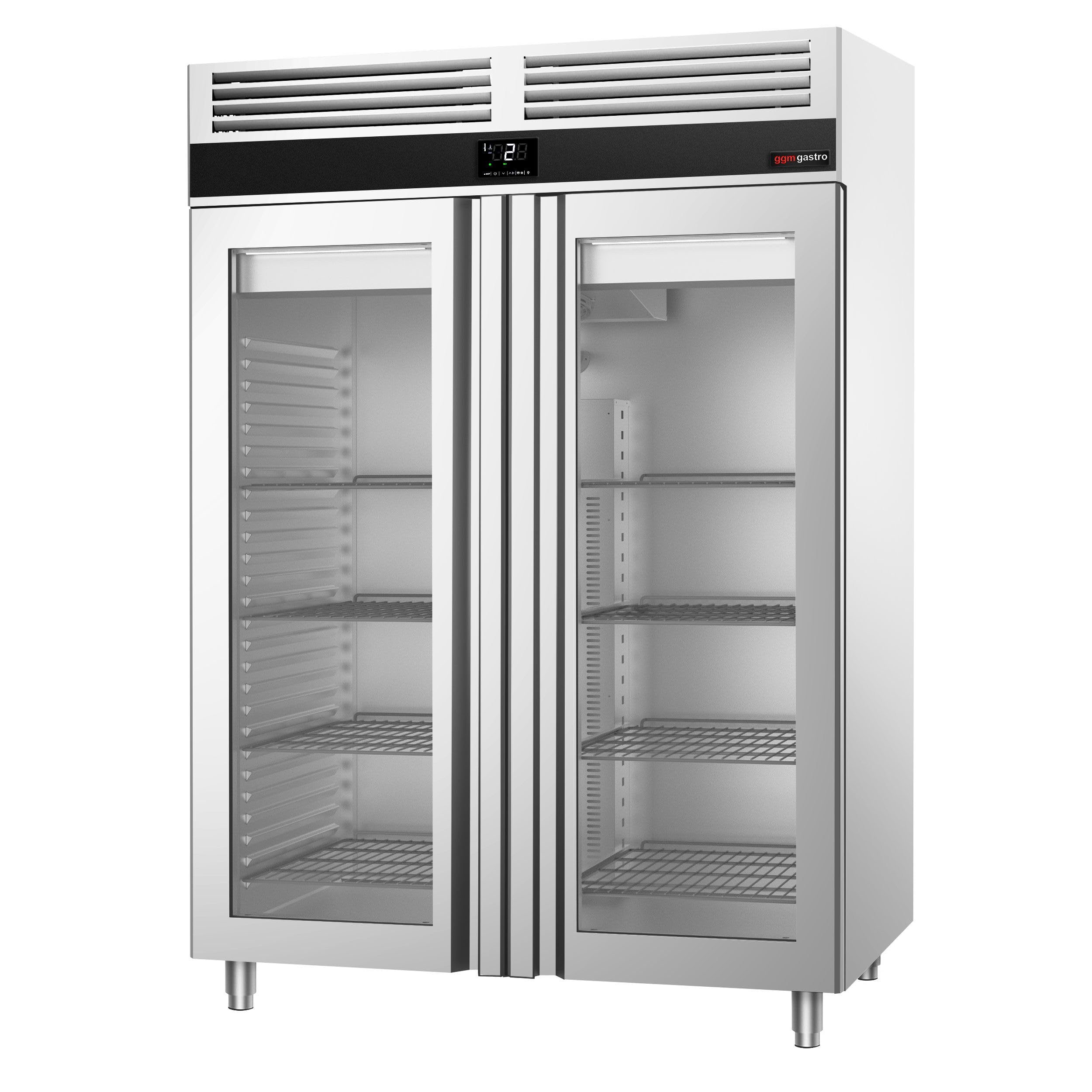 GGM Gastro Kühlschrank 1350 L, 1400 mm, 2 Glastüren | robuste Edelstahlbauweise, lebensmittelecht, energieeffiziente Umluftkühlung, wartungsfreundlich, für Dauereinsatz