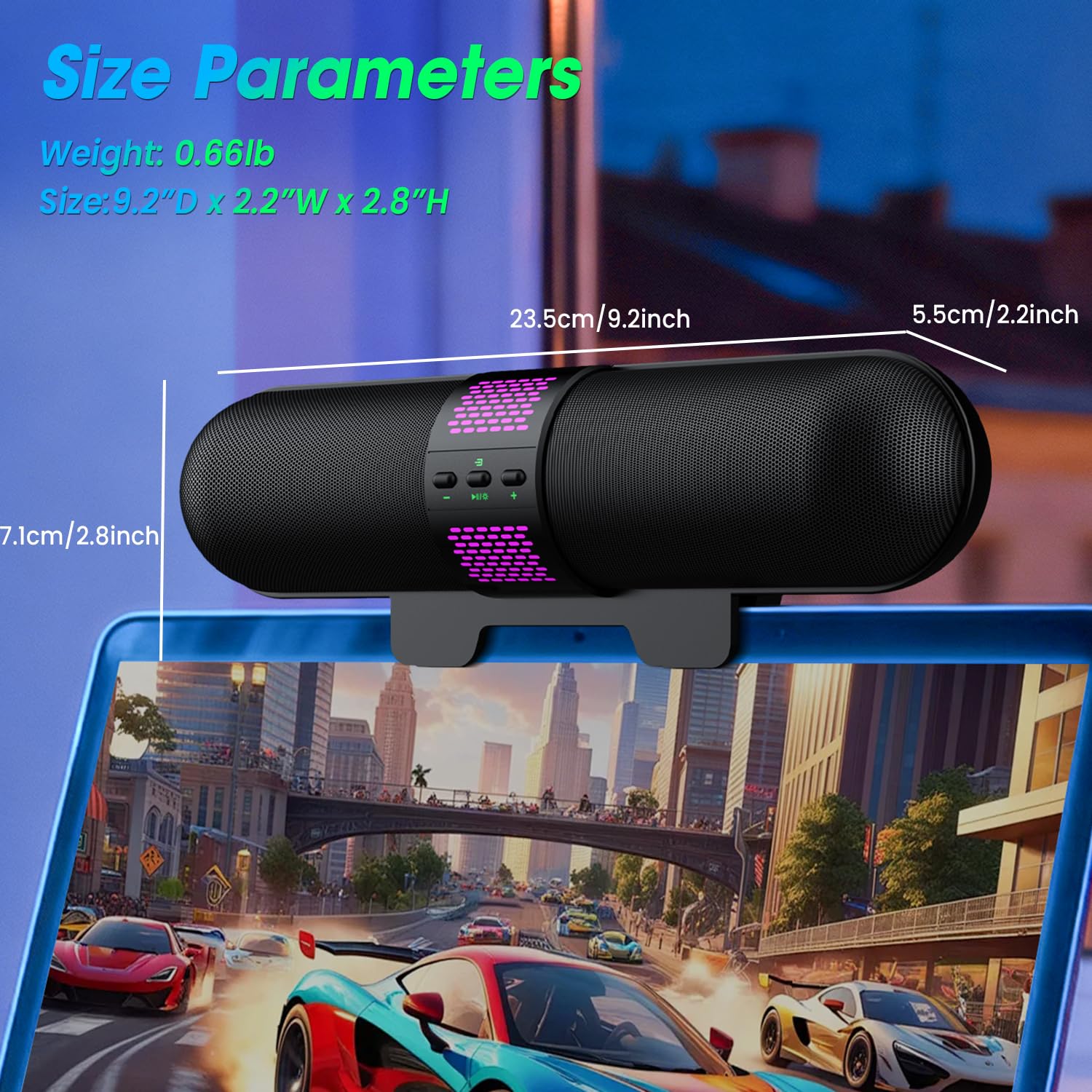 BESTISAN Altoparlante per computer, connessione USB A/C Bluetooth 5.3/cablata, 6 modalità di luce RGB, soundbar da gioco per PC/laptop/desktop, adattatore USB A/C, suono forte, si attacca facilmente