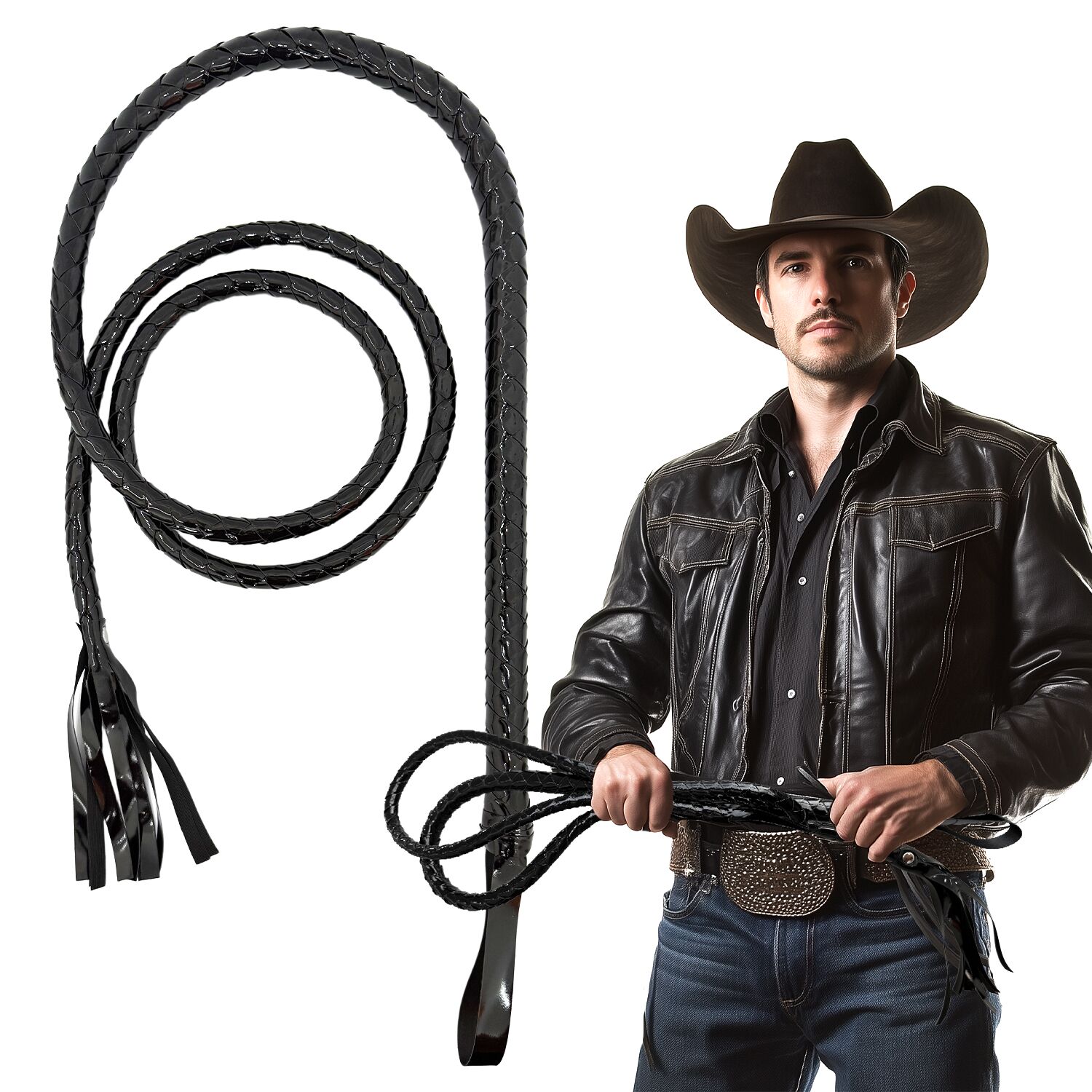 6-Foot Black Bull Whip - Gothic Ringmaster Style For Western Cowboy Costume, LARP, Rodeo