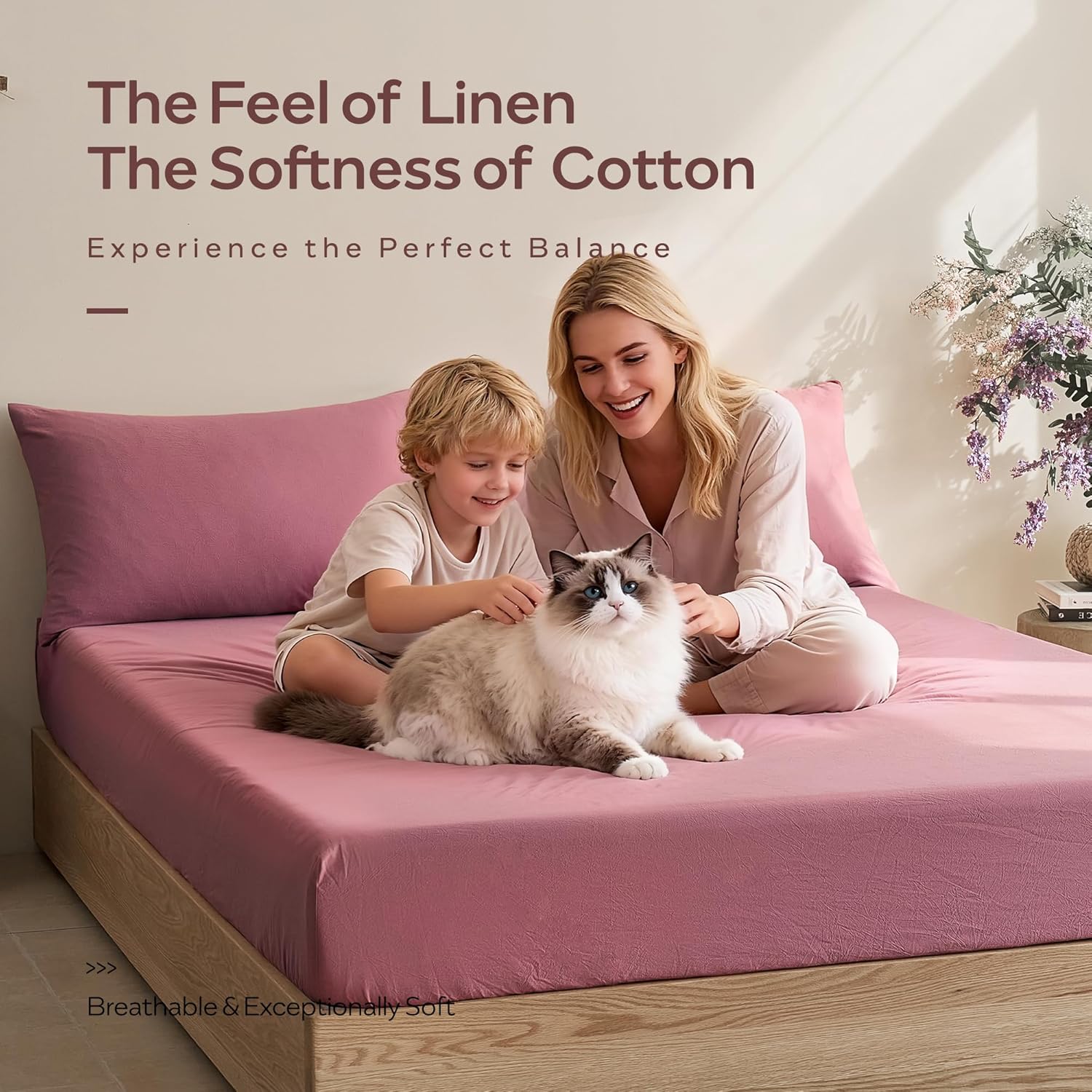 JELLYMONI Fitted Sheet Queen Cotton Maroon 1pc Easy-Fit 16 Inch Deep Pocket Sheet Bedding Sheet Solid 100% Washed Cotton Soft Breathable Durable Fitted Bed Sheet (60”x 80”+16”)
